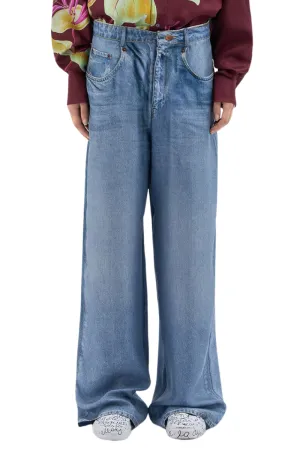 ALOE Printed Denim Silk Pants