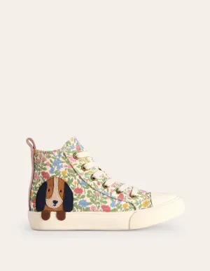 Applique Canvas High Top-Multi Floral Dog