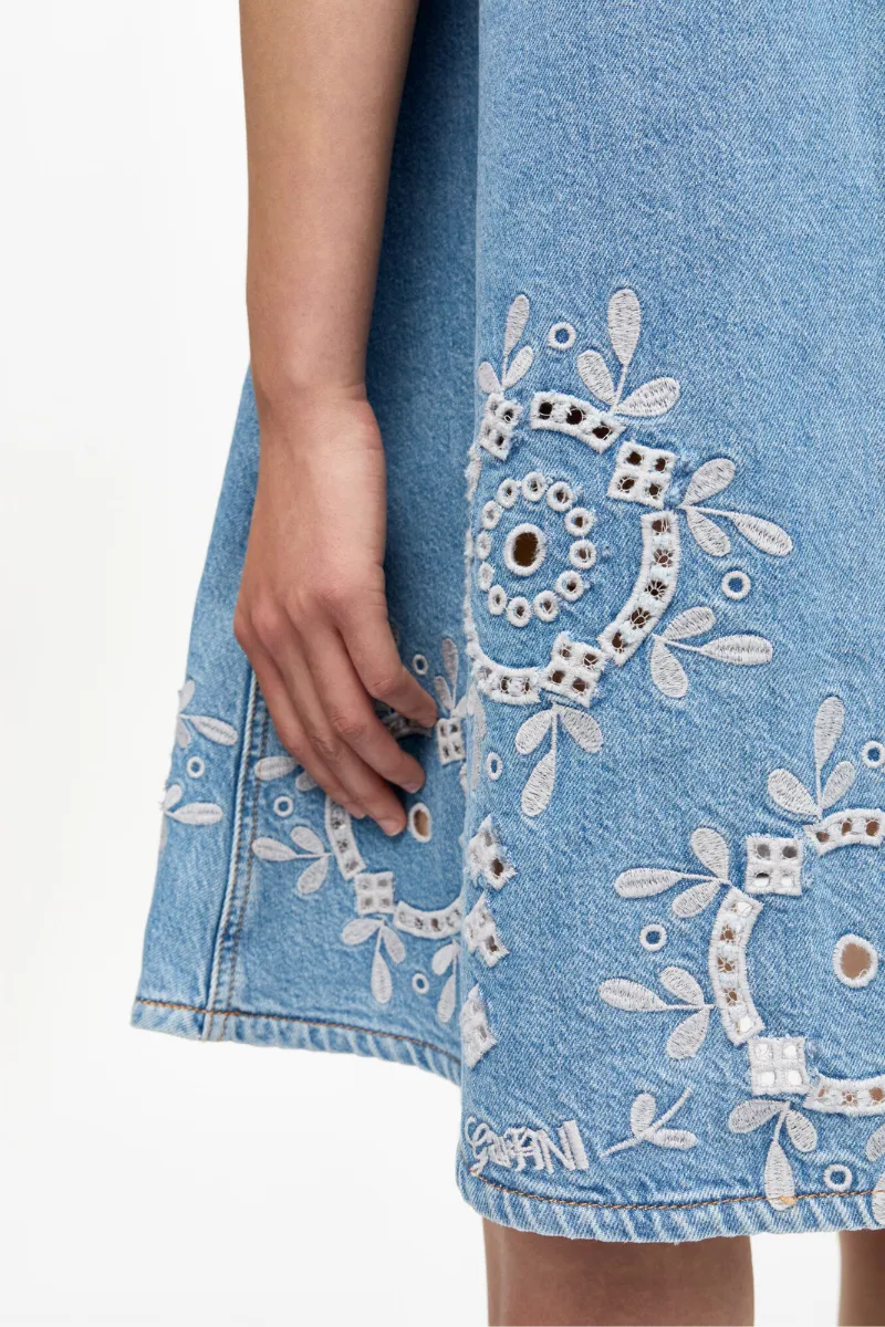 Broderie Anglaise Denim Mini Dress