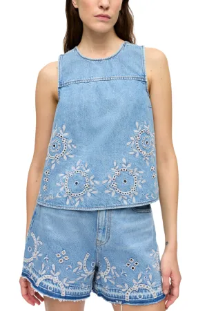 Broderie Anglaise Denim Top