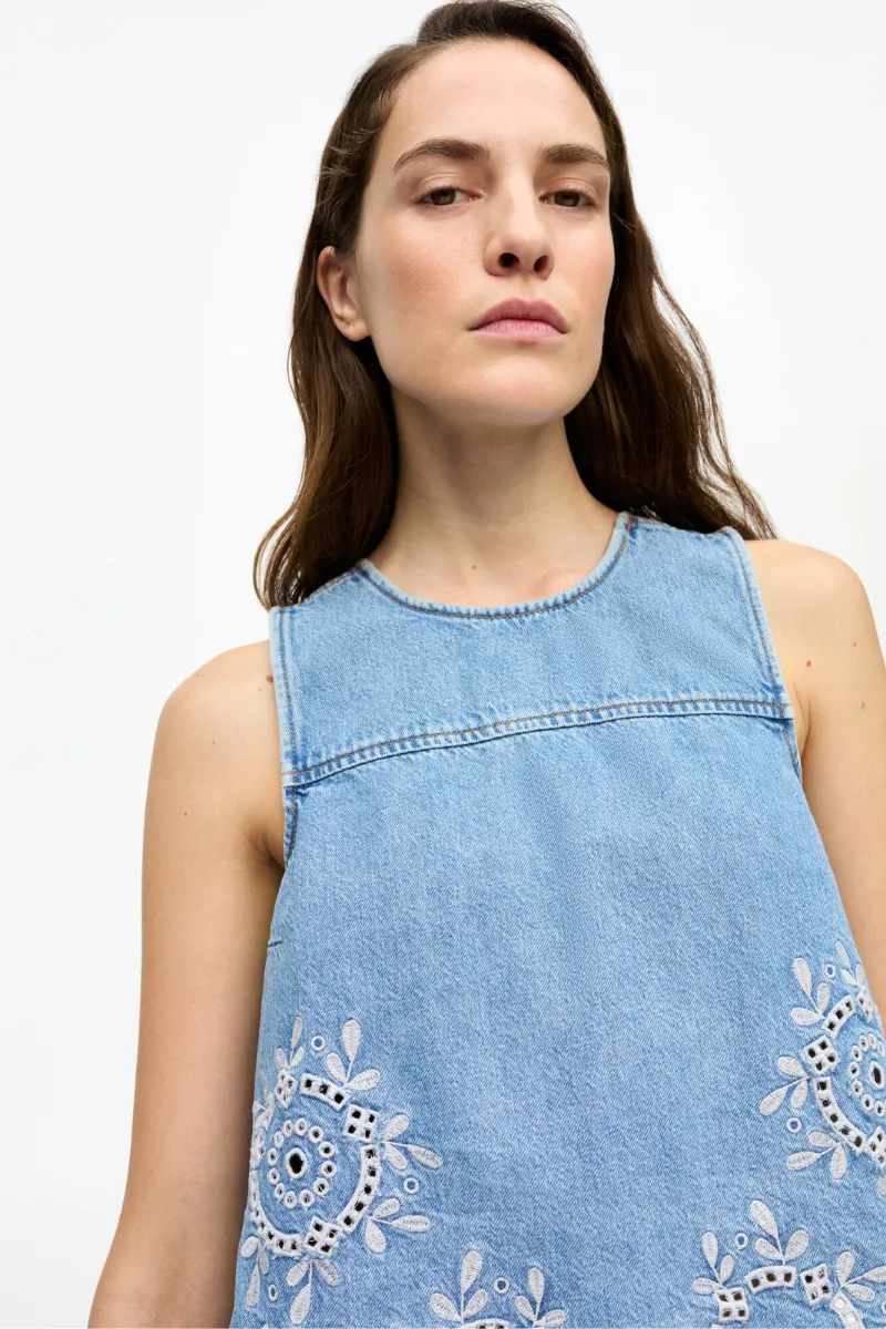 Broderie Anglaise Denim Top