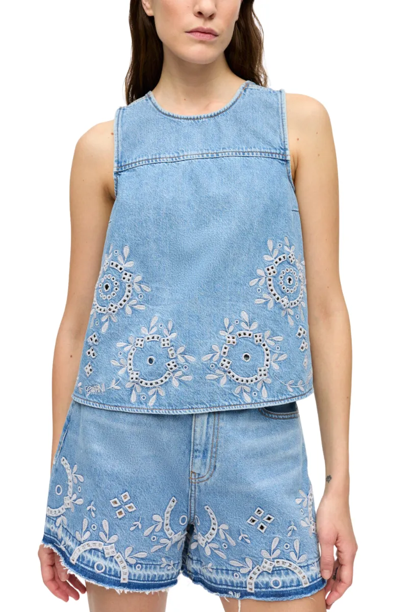 Broderie Anglaise Denim Top