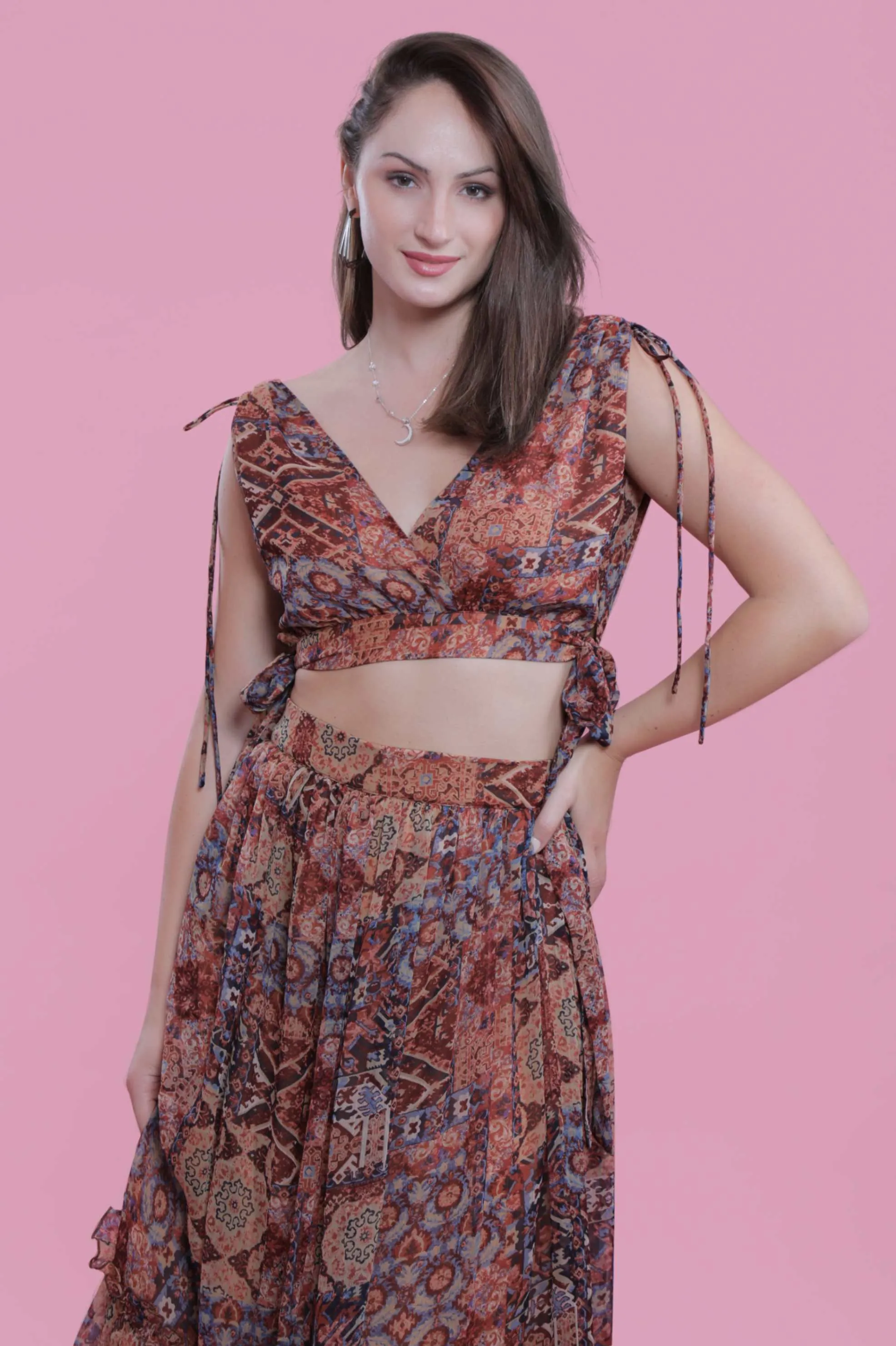 Chiffon Relax Fit Printed Crop Top French Theory