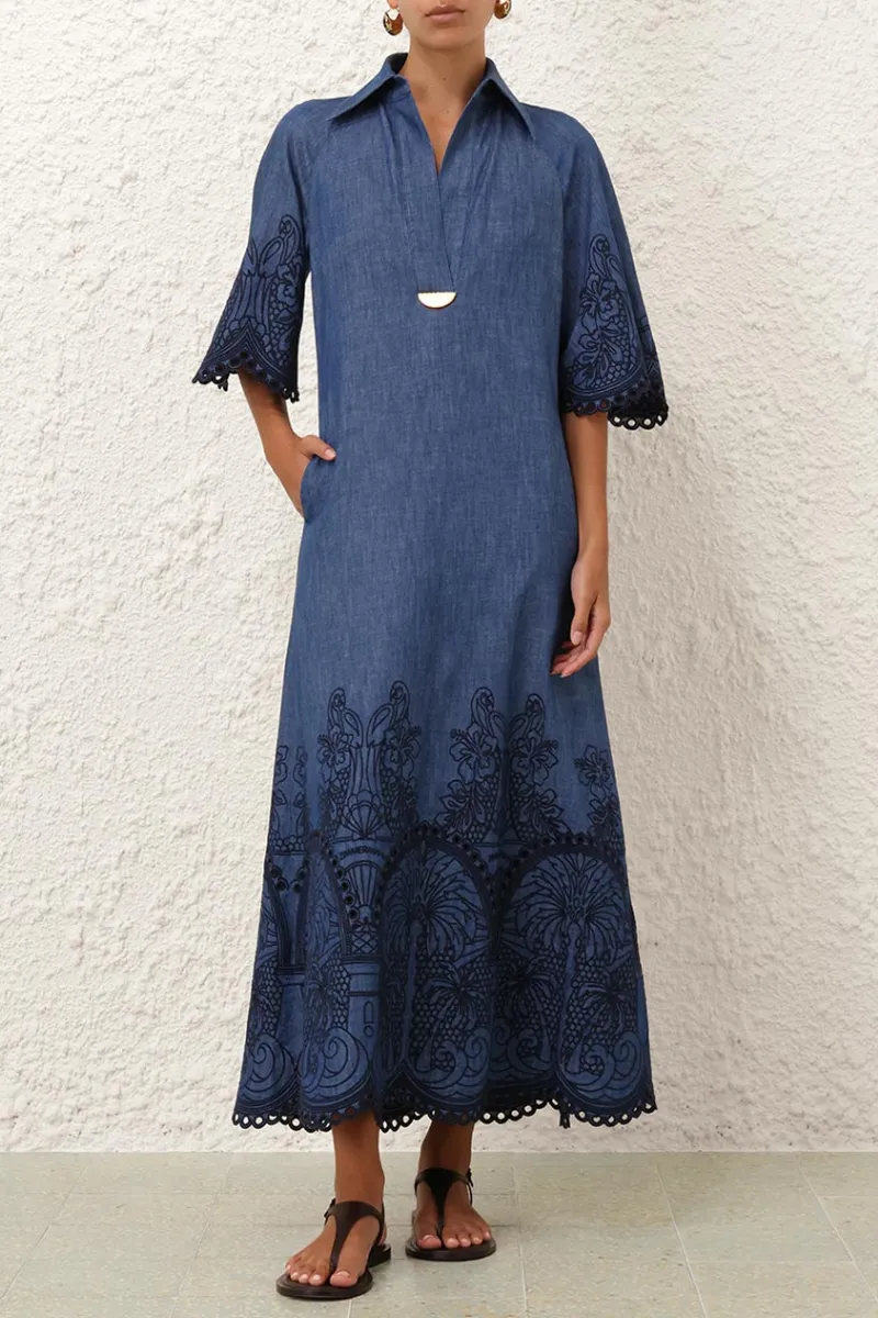 Coco Embroidered Denim Dress