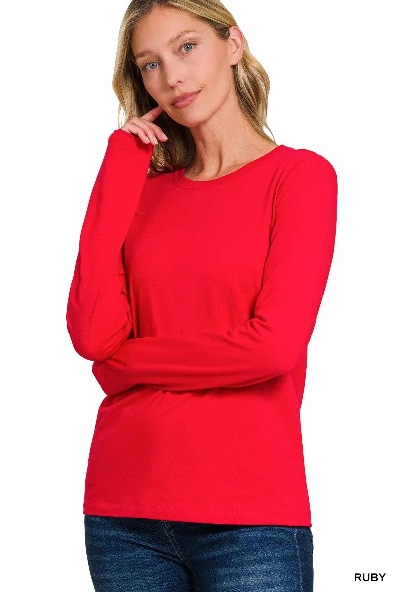 Cotton Crew Neck Long Sleeve Top