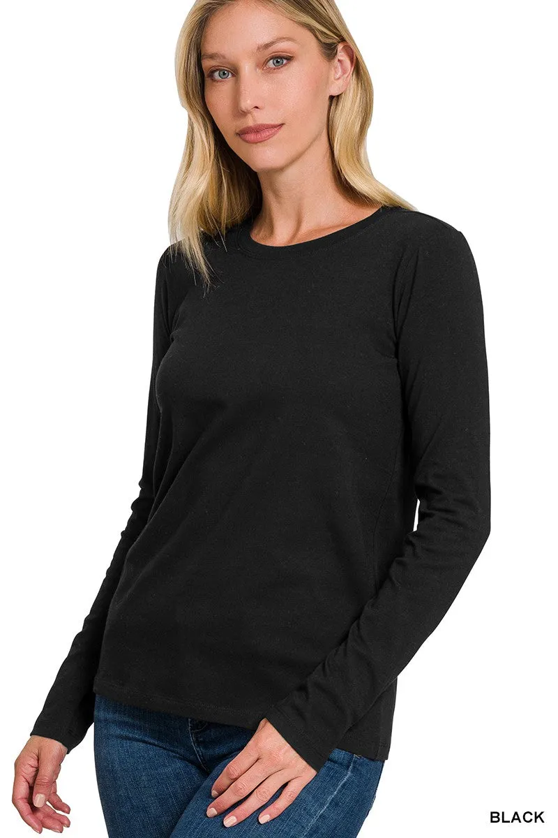Cotton Crew Neck Long Sleeve Top