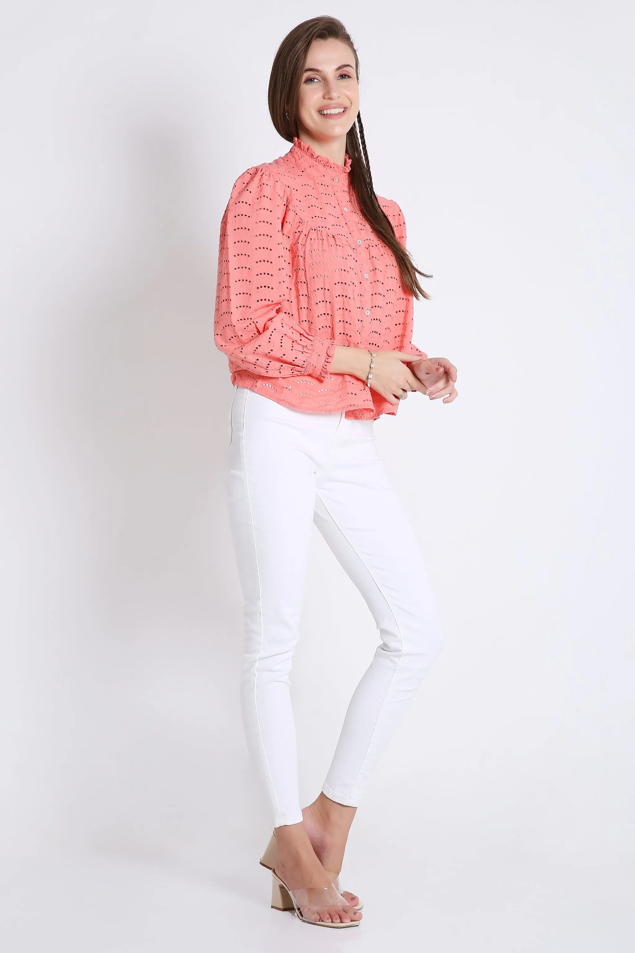 Cotton Long Sleeve Schiffli Shirt French Theory