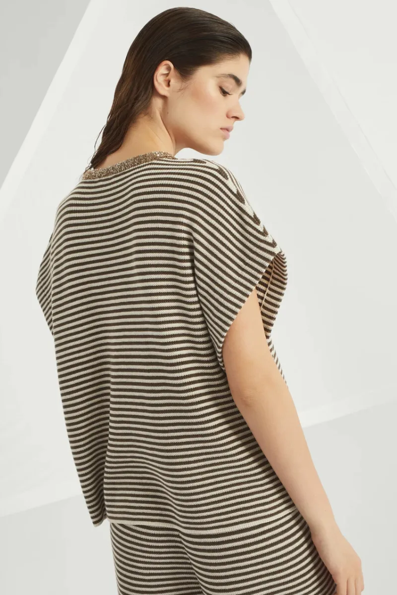 Dazzling Collar Striped Top
