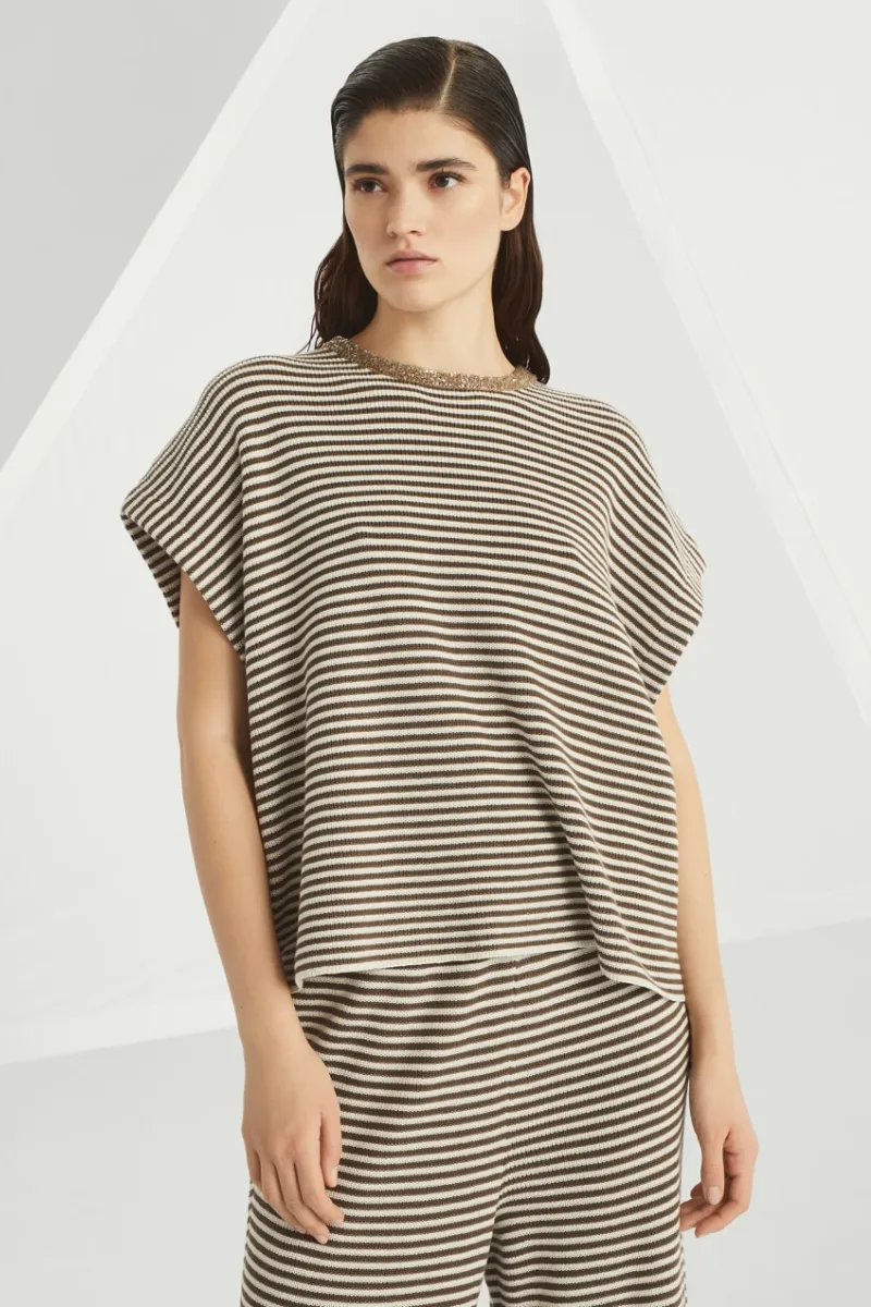 Dazzling Collar Striped Top