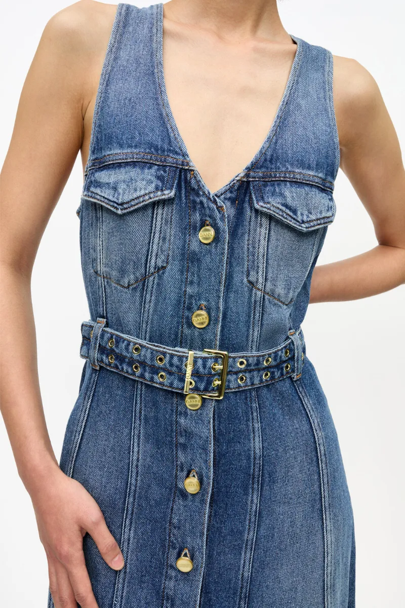 Denim Belt Midi Dress