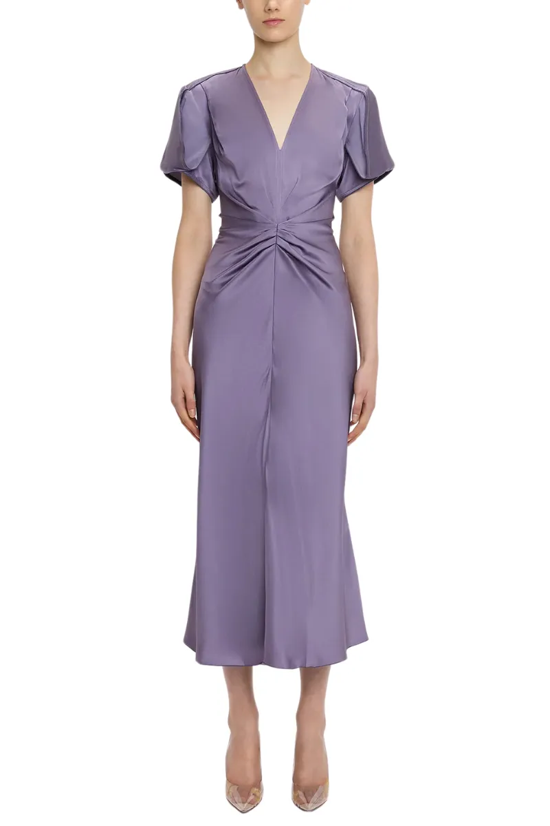 Gathered V-Neck Midi Dress