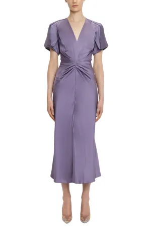 Gathered V-Neck Midi Dress