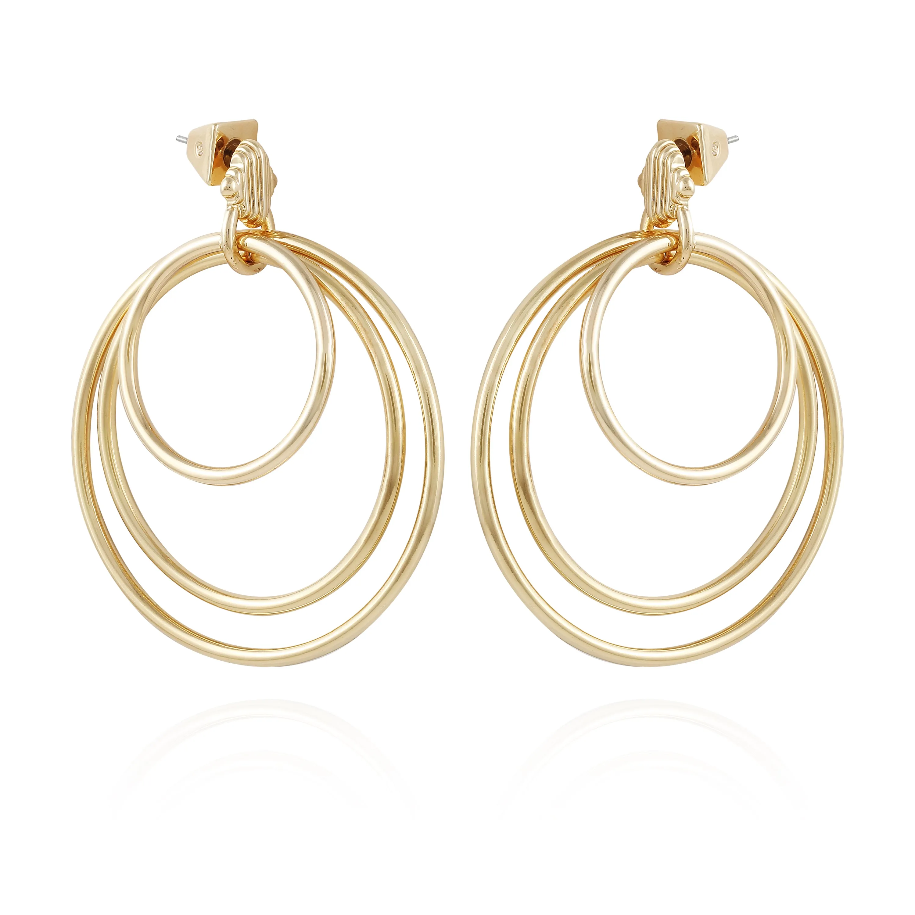 Goldtone Triple Layered Hoop Drop Earrings