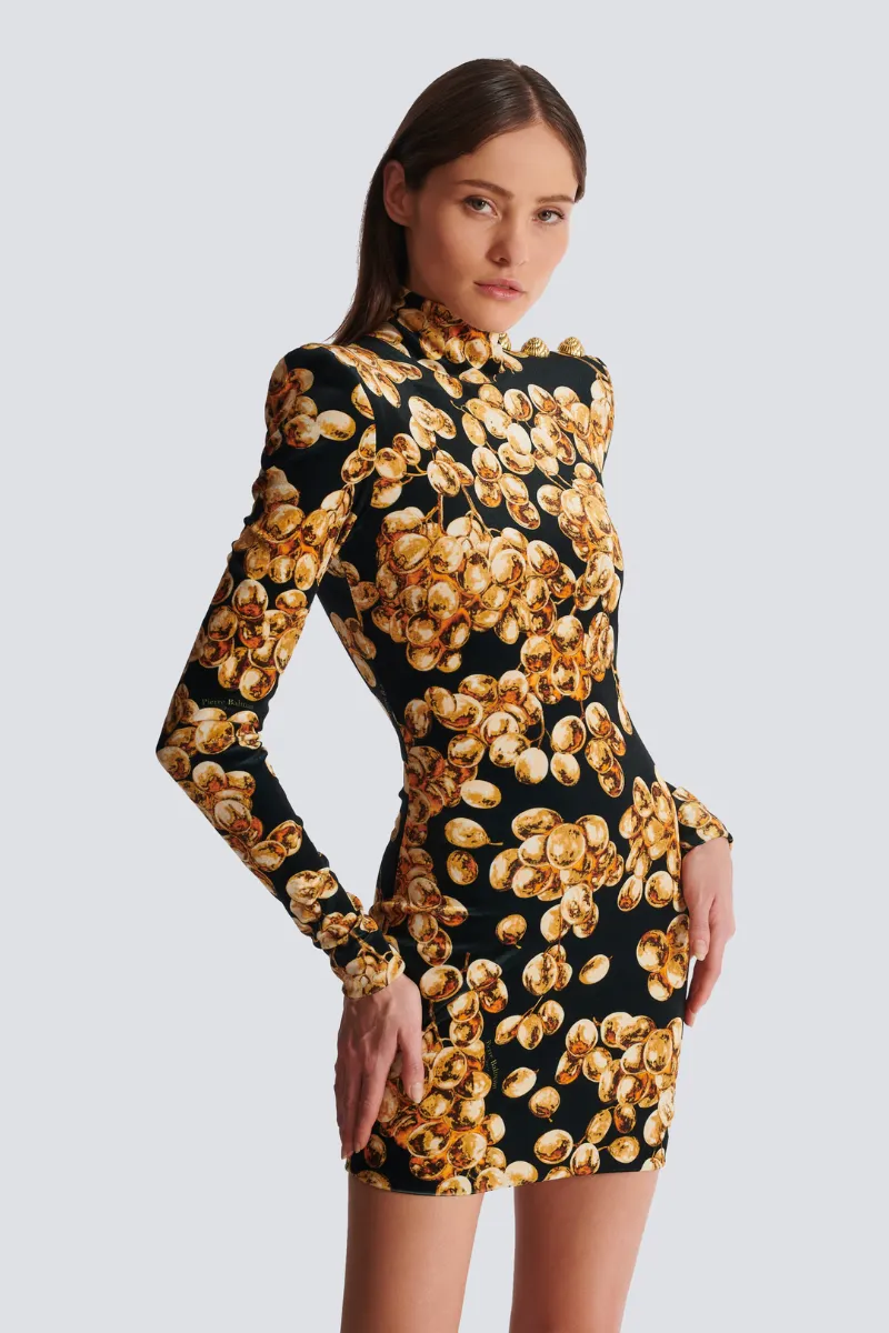 Grape Print Velvet Dress