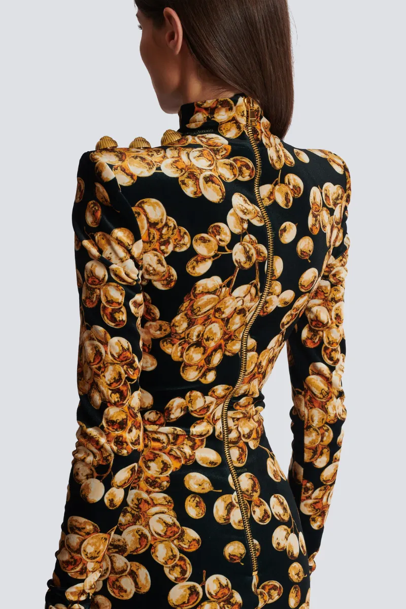 Grape Print Velvet Dress