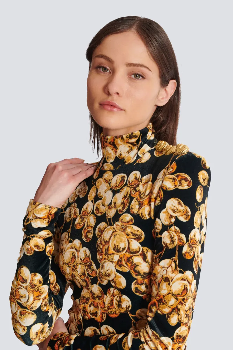 Grape Print Velvet Dress