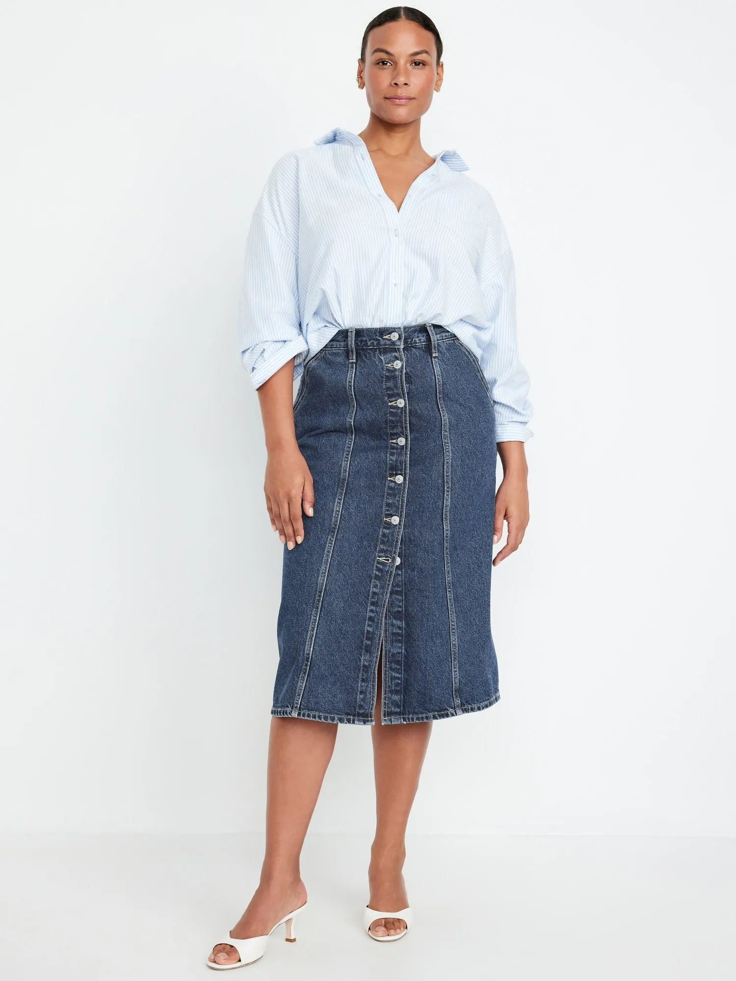 High-Waisted Jean Midi Skirt