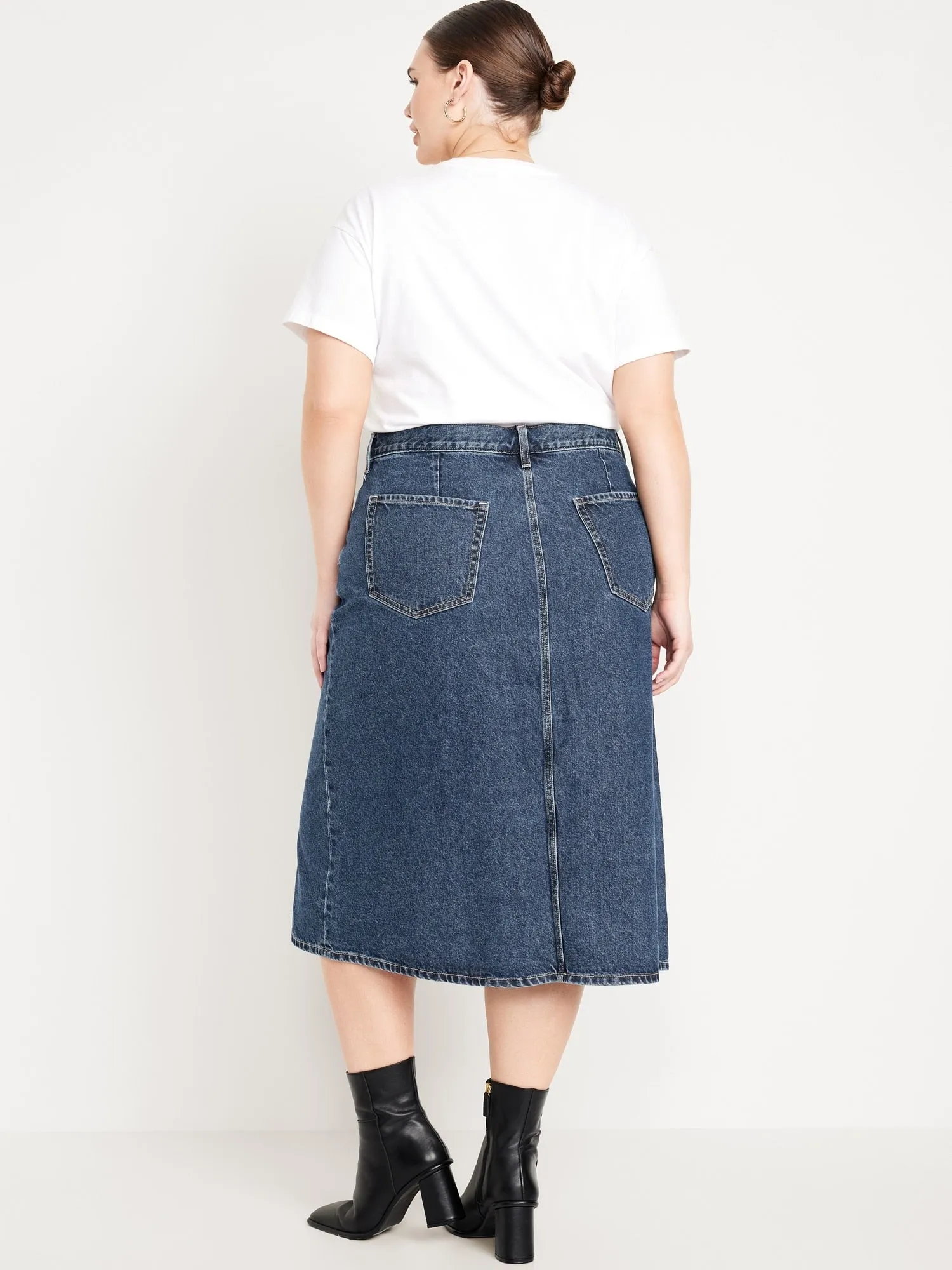 High-Waisted Jean Midi Skirt