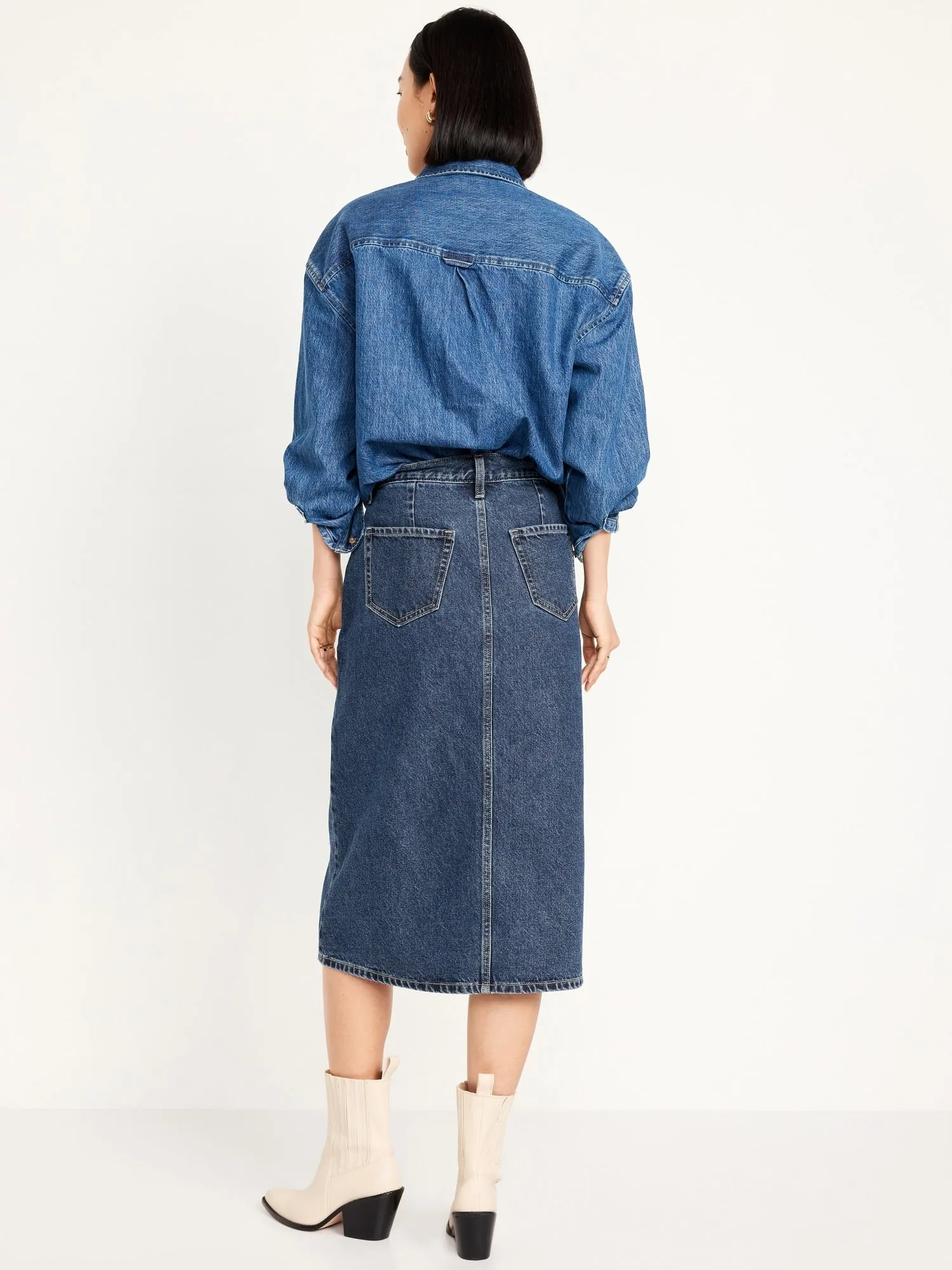High-Waisted Jean Midi Skirt