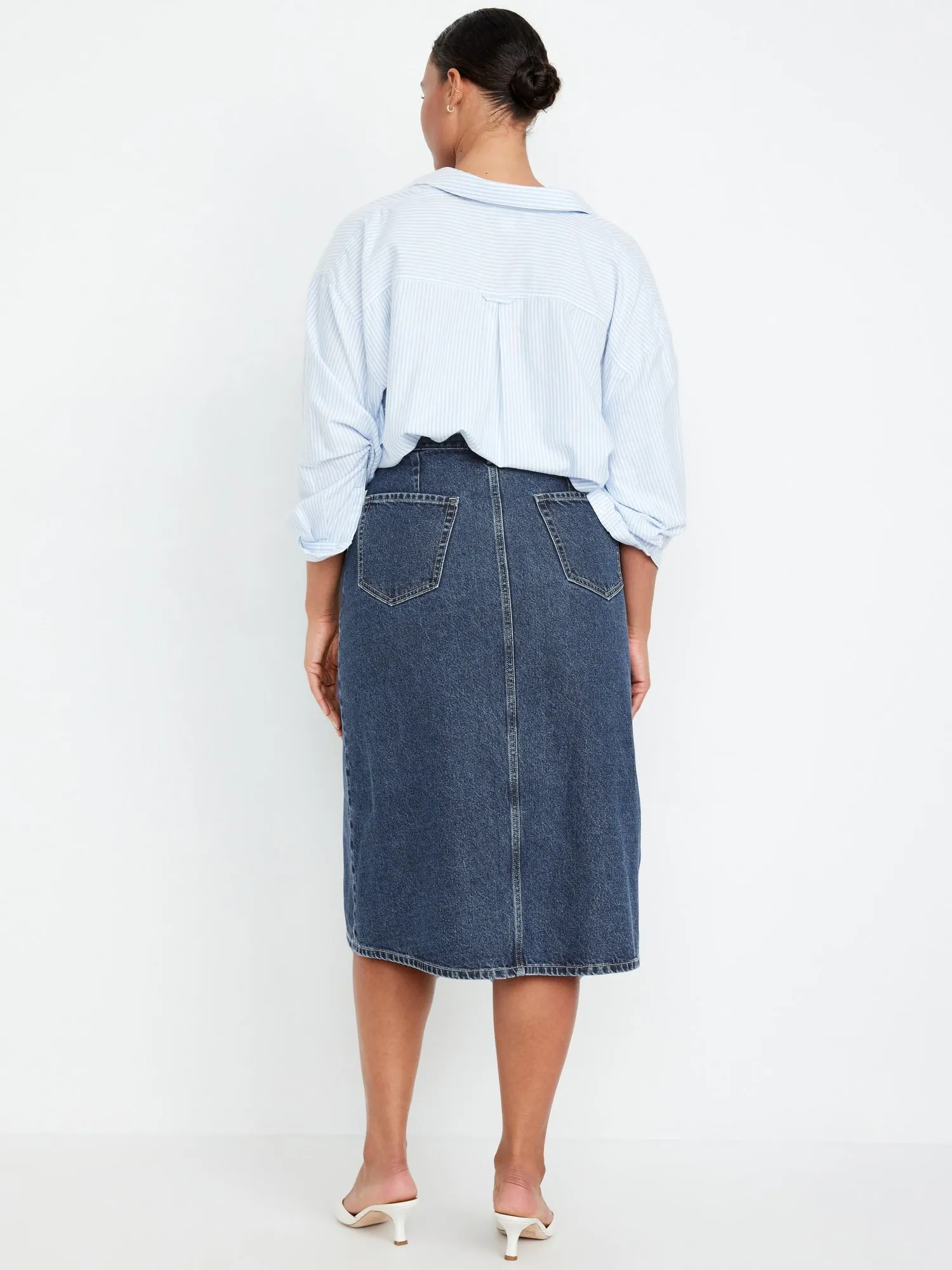 High-Waisted Jean Midi Skirt