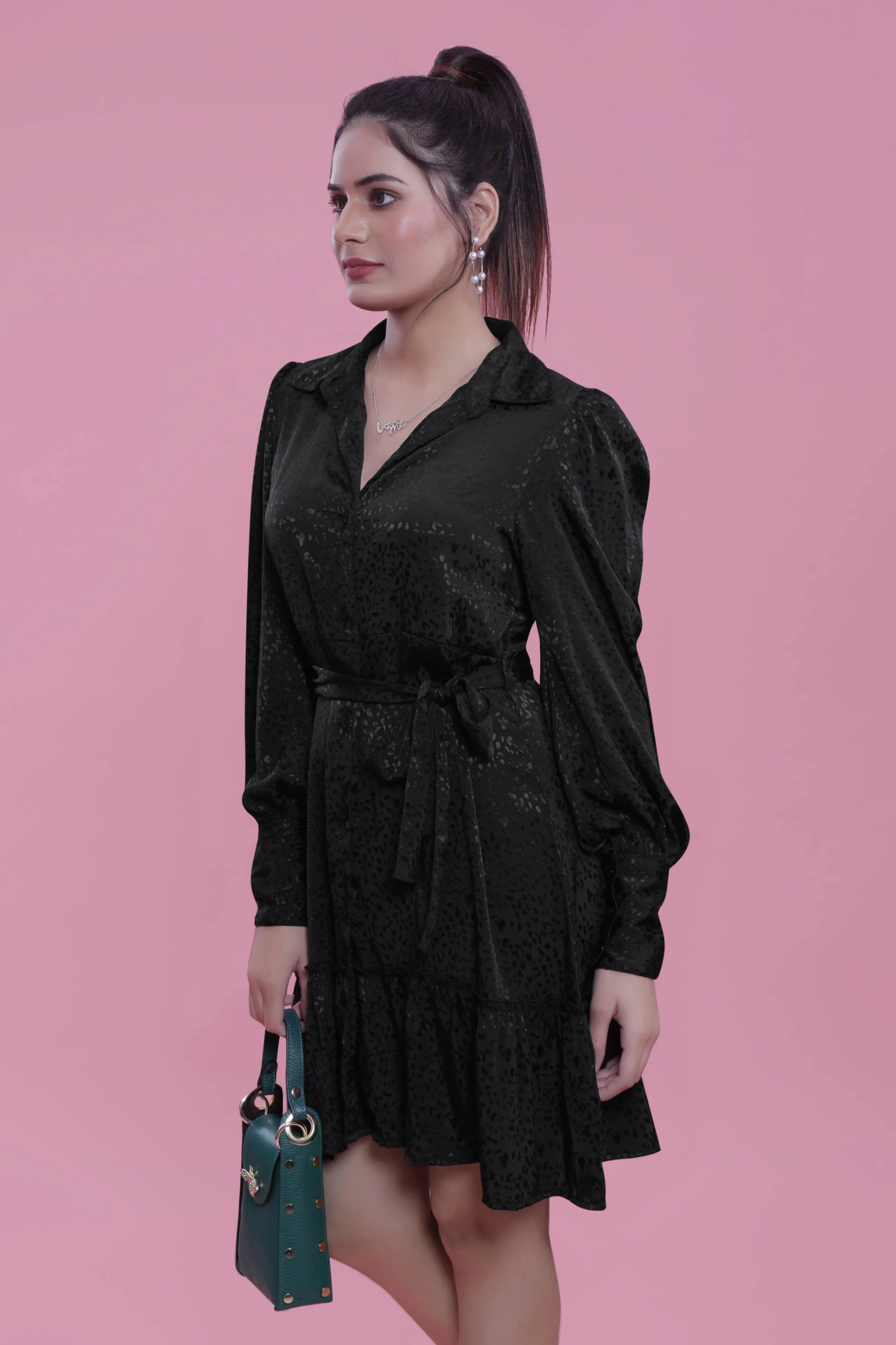 Jacquard Satin A-line Black Party Dress French Theory