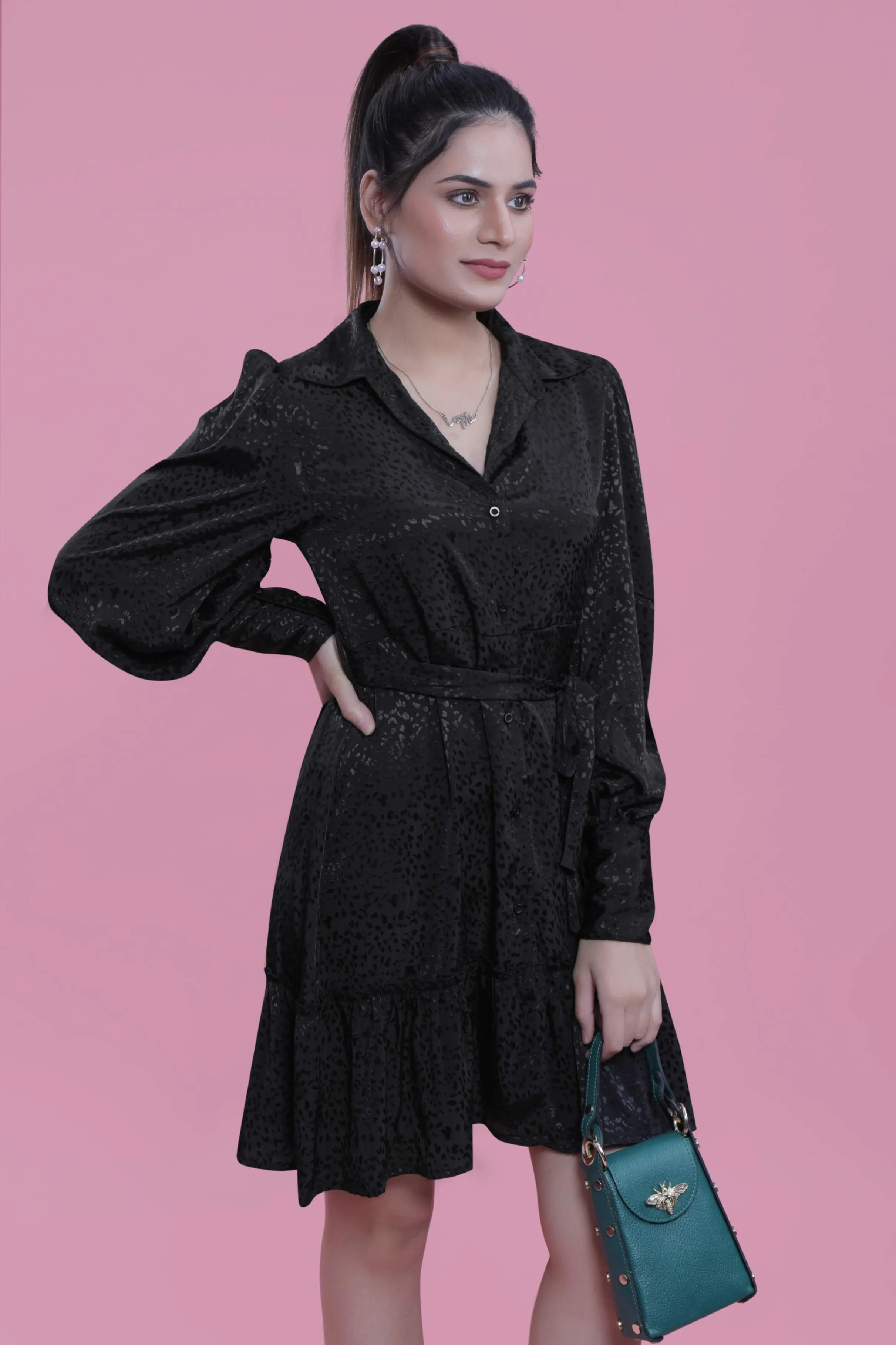 Jacquard Satin A-line Black Party Dress French Theory