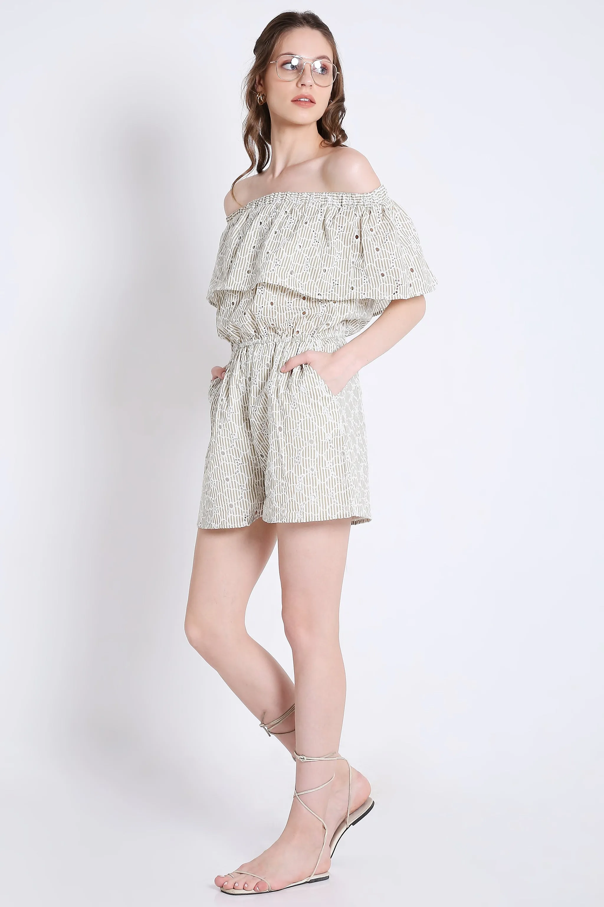 Off-Shoulder Summer Striped playsuit French Theory