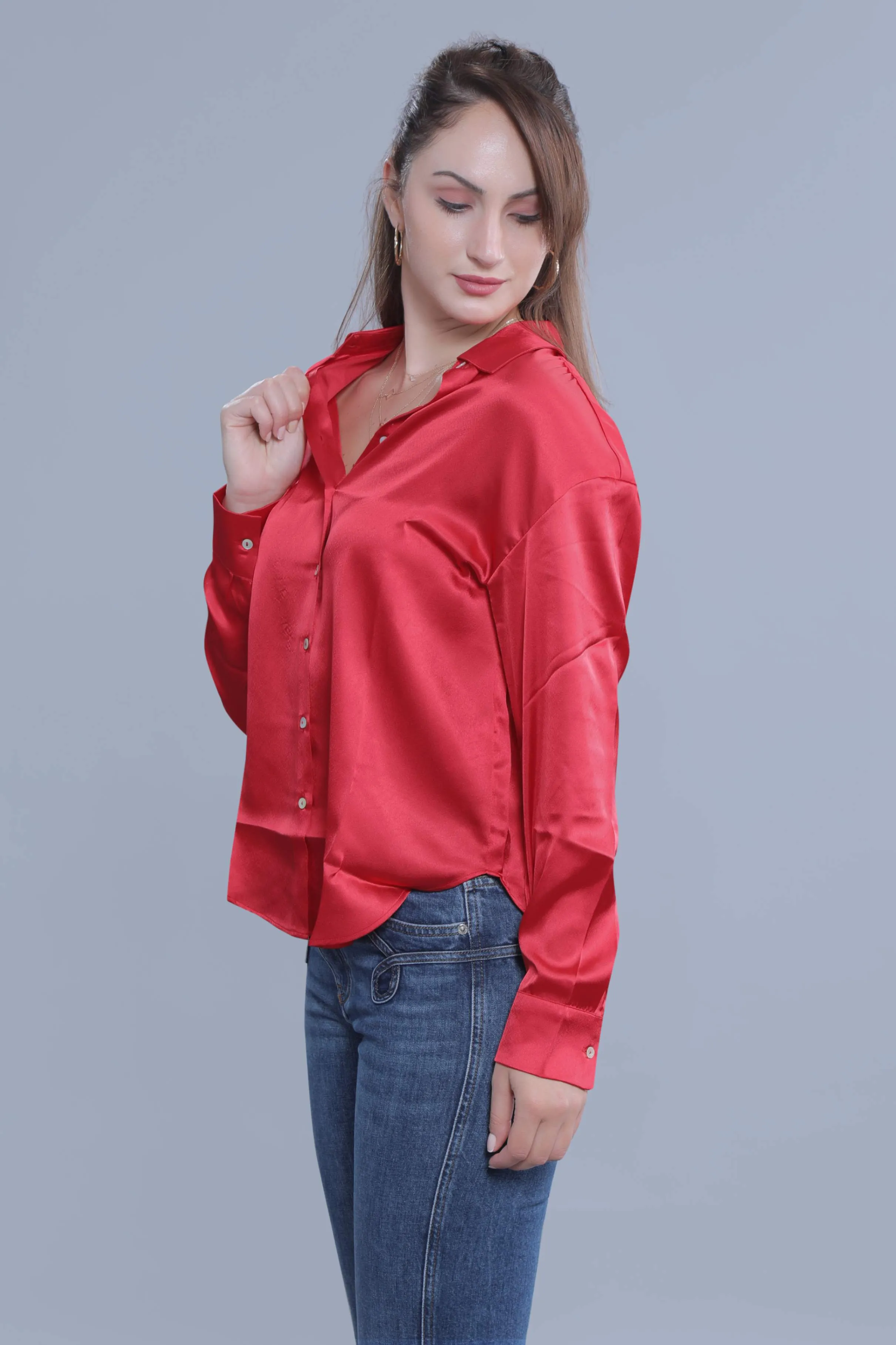Oversized Red Satin Shirt French Theory