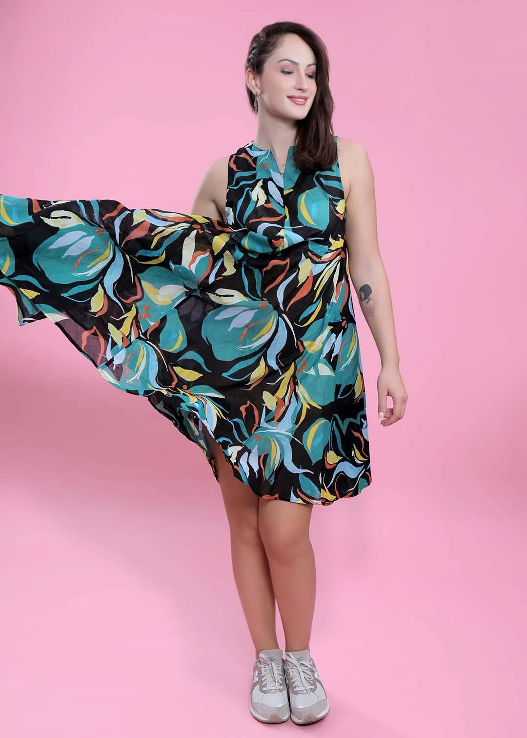 Printed A-Line Flowy Dress French Theory