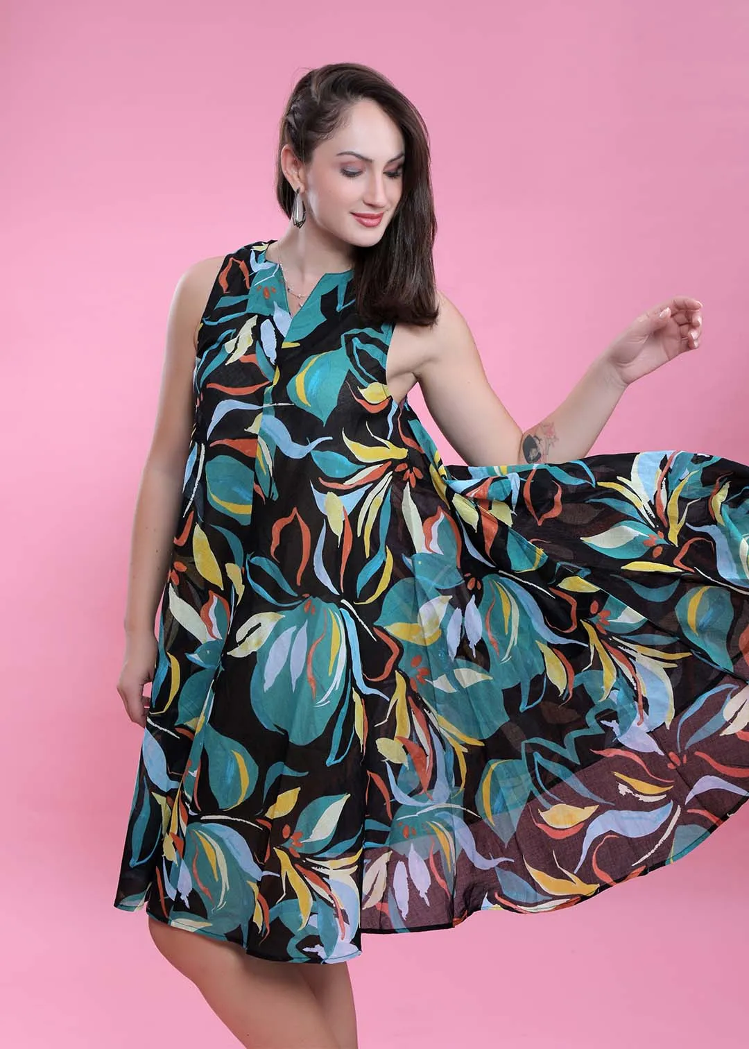 Printed A-Line Flowy Dress French Theory