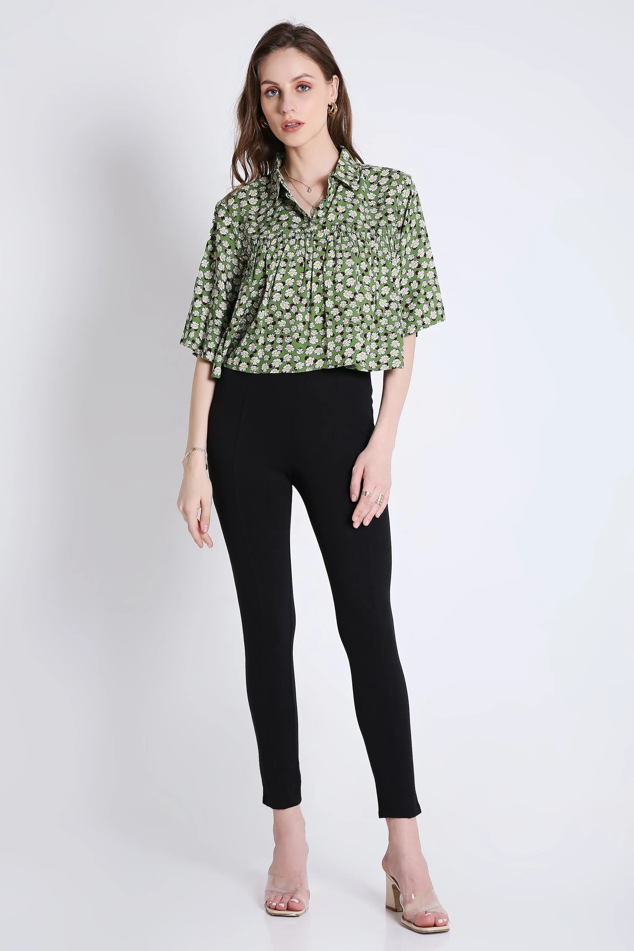 Printed Green Crop Top For Summer French Theory