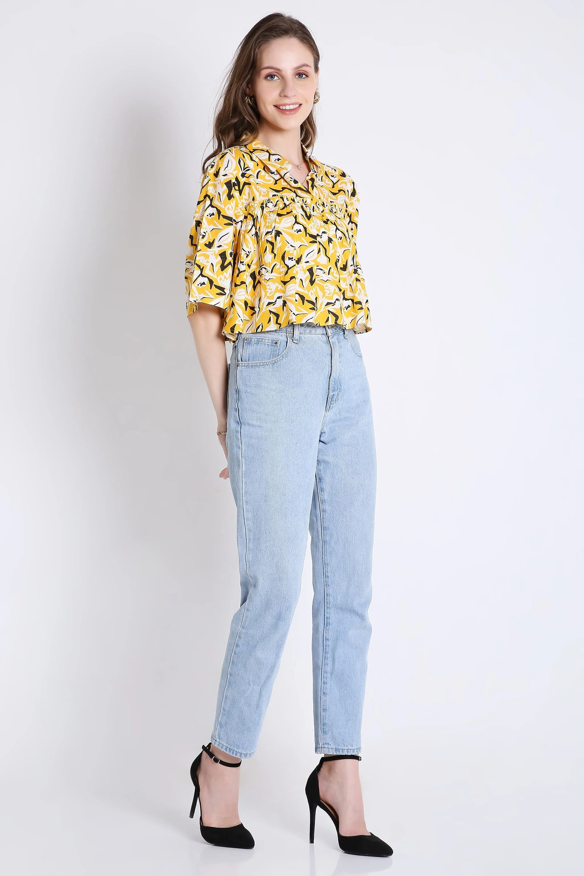 Printed Green Crop Top For Summer French Theory