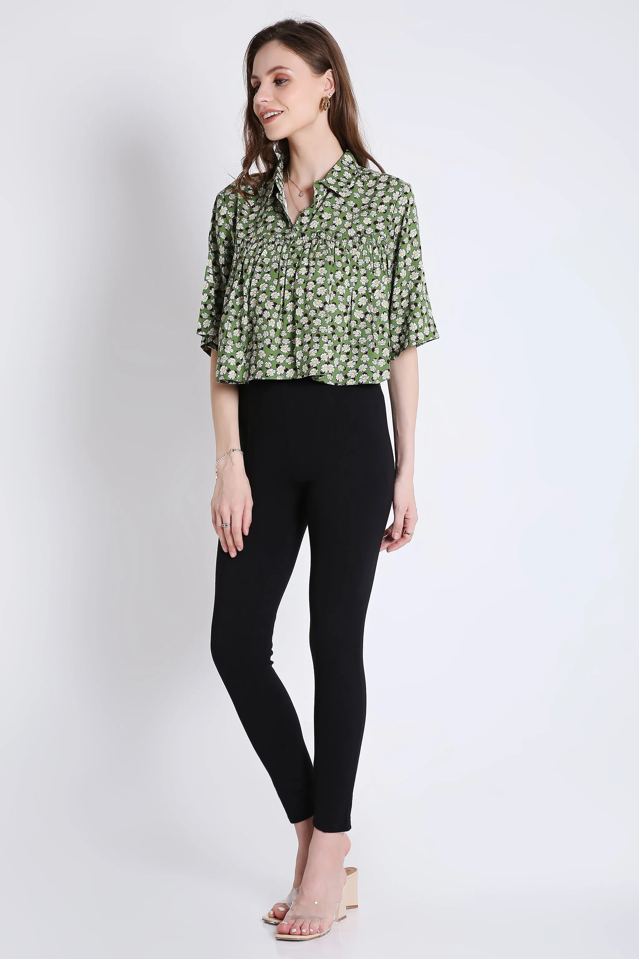 Printed Green Crop Top For Summer French Theory