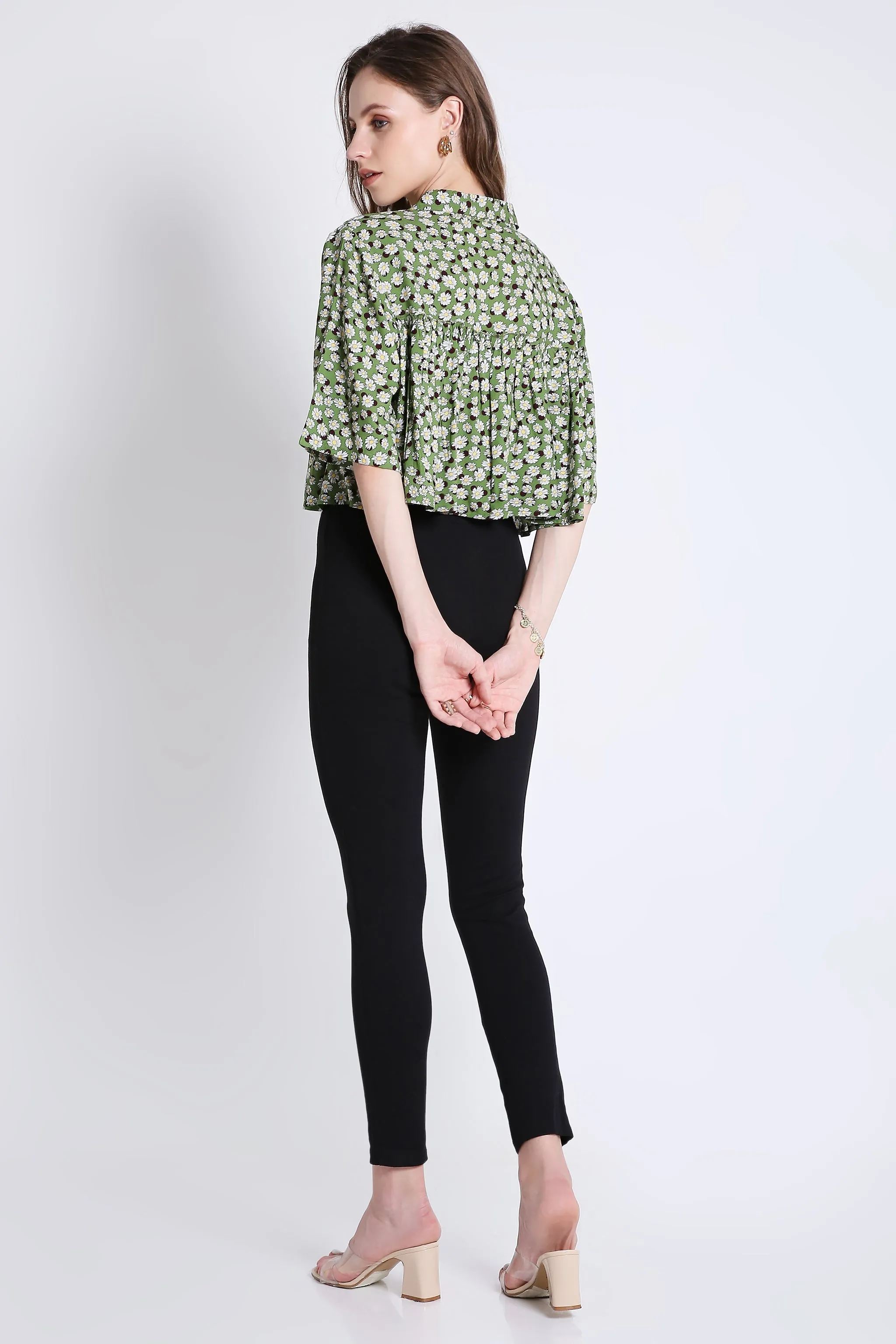 Printed Green Crop Top For Summer French Theory