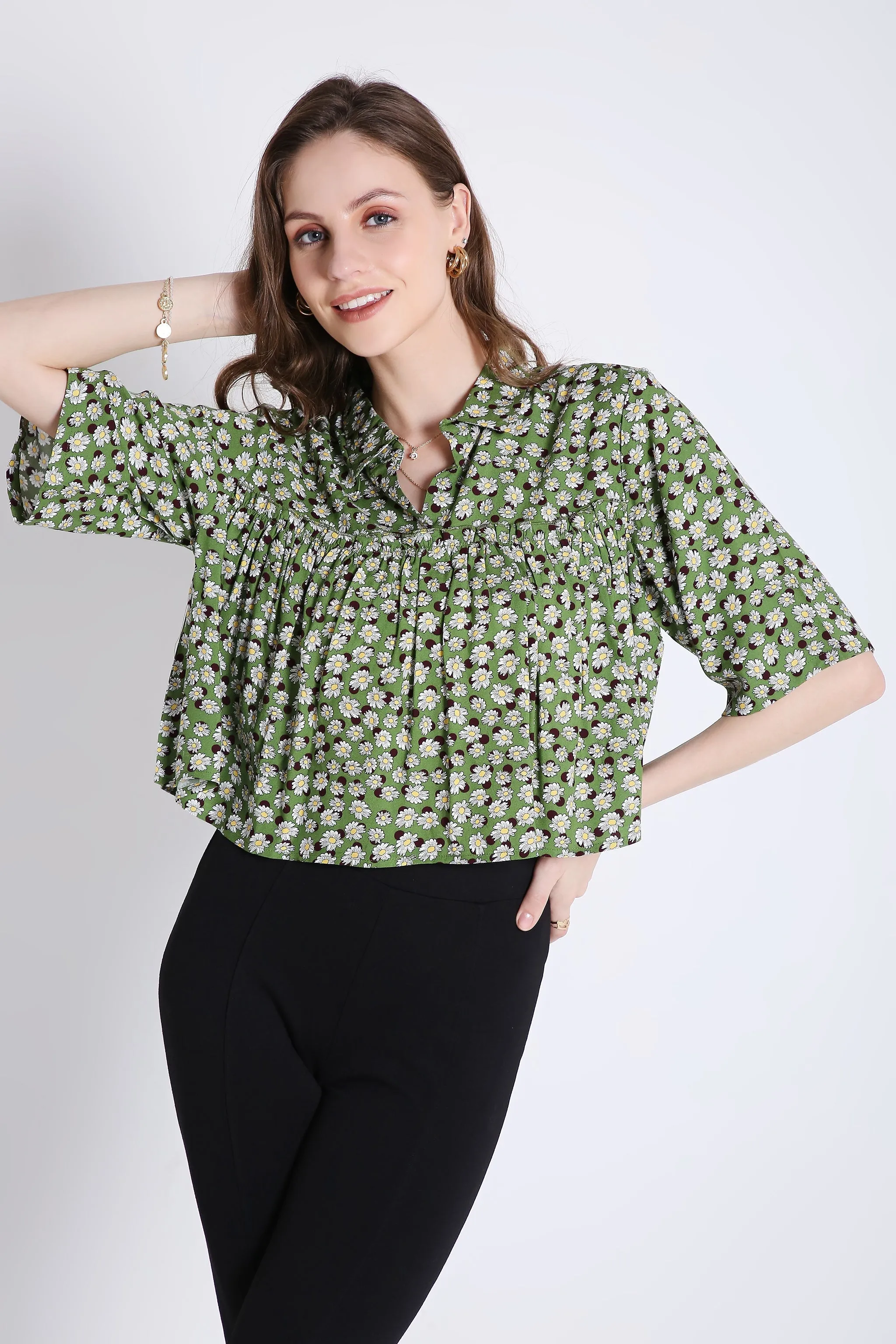 Printed Green Crop Top For Summer French Theory