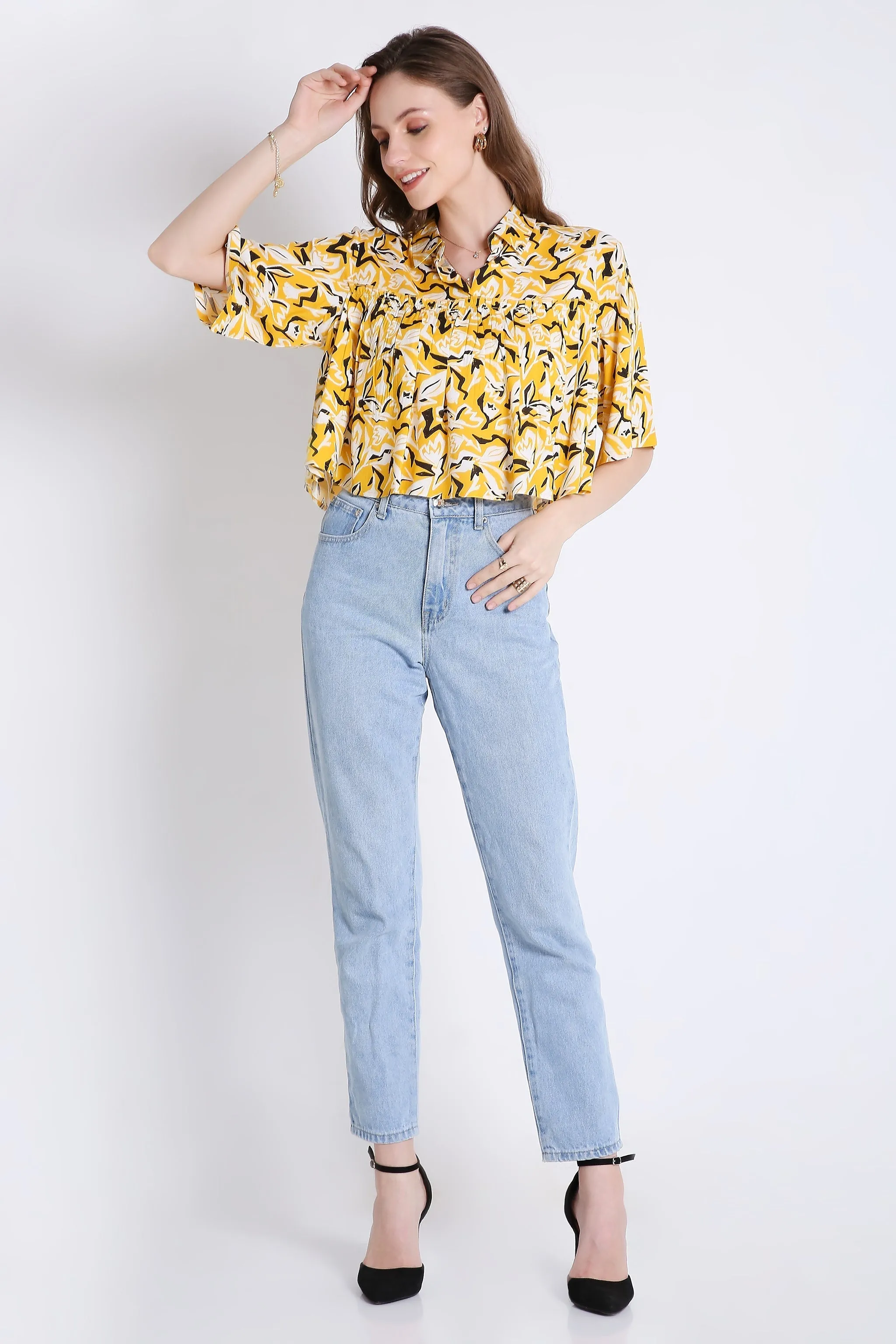 Printed Green Crop Top For Summer French Theory