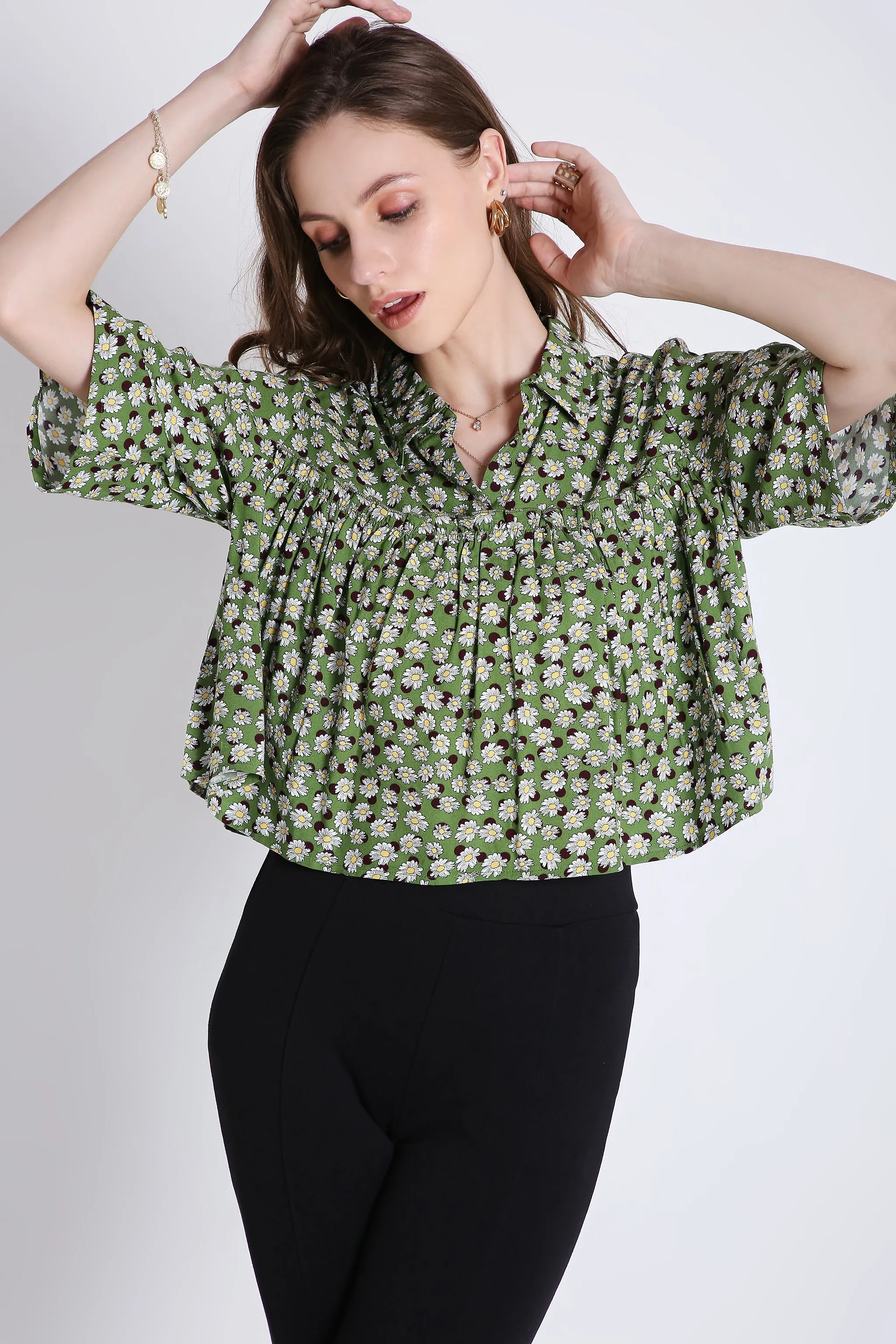 Printed Green Crop Top For Summer French Theory