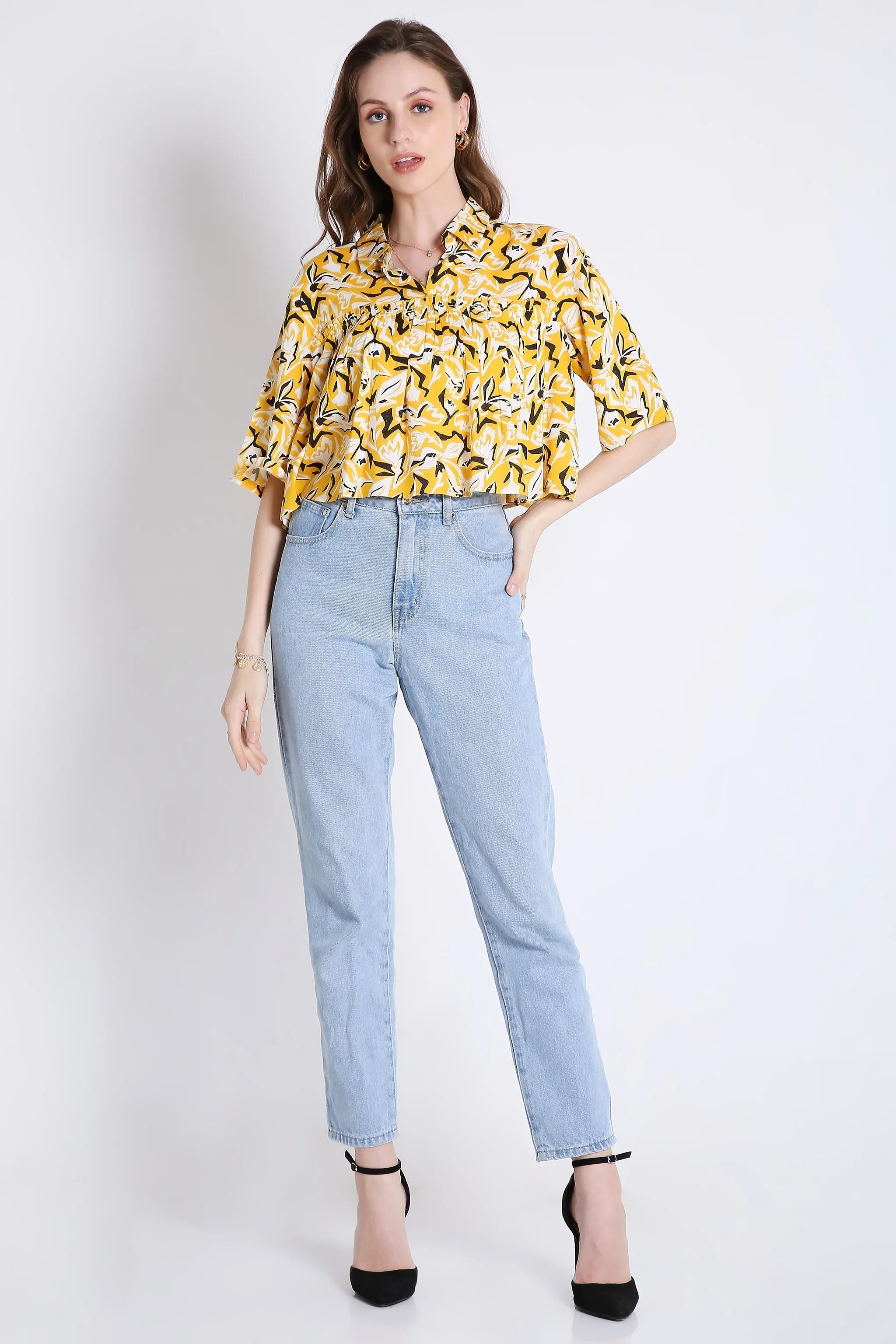 Printed Green Crop Top For Summer French Theory