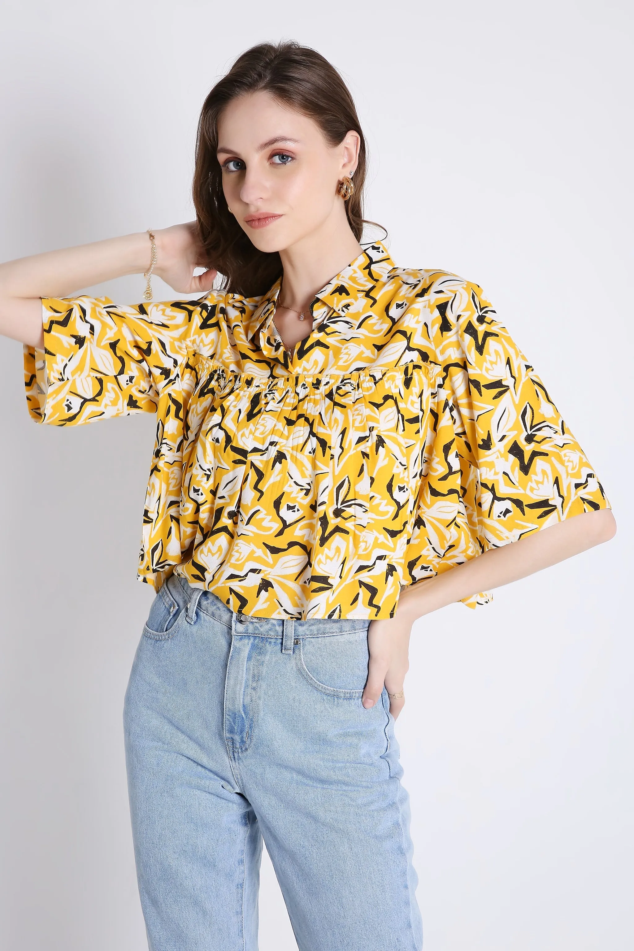 Printed Green Crop Top For Summer French Theory