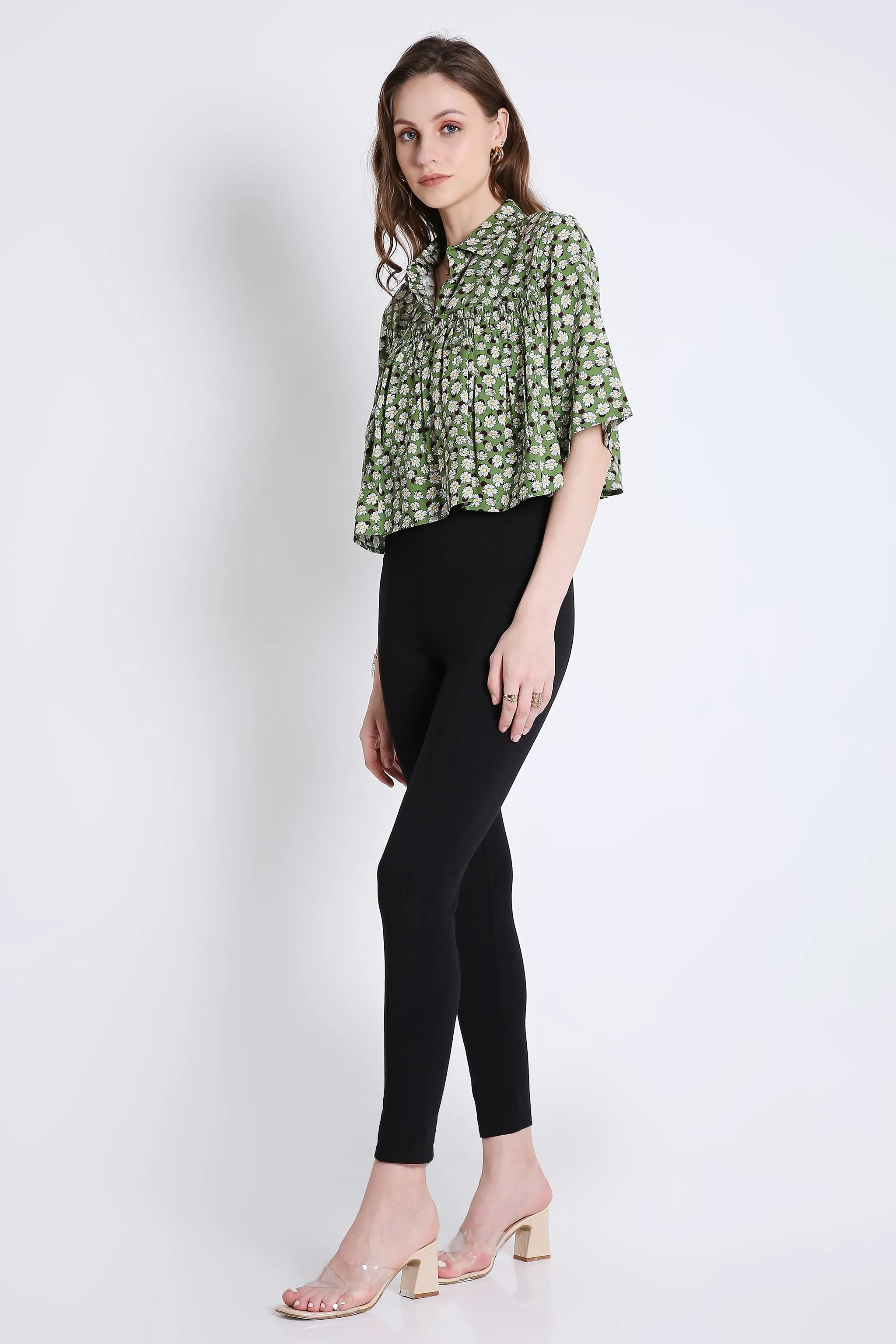 Printed Green Crop Top For Summer French Theory