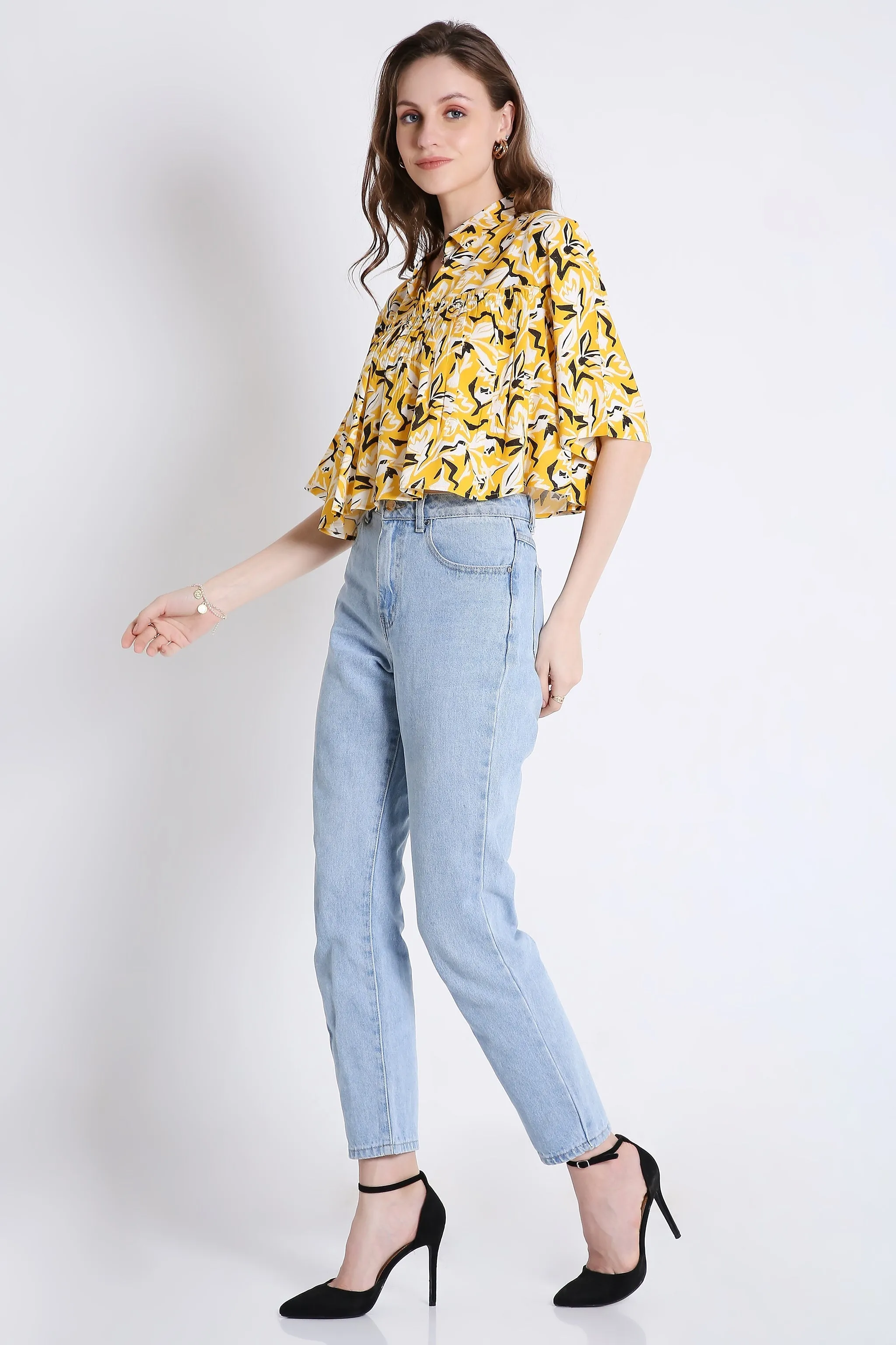 Printed Green Crop Top For Summer French Theory