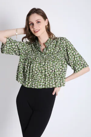 Printed Green Crop Top For Summer French Theory