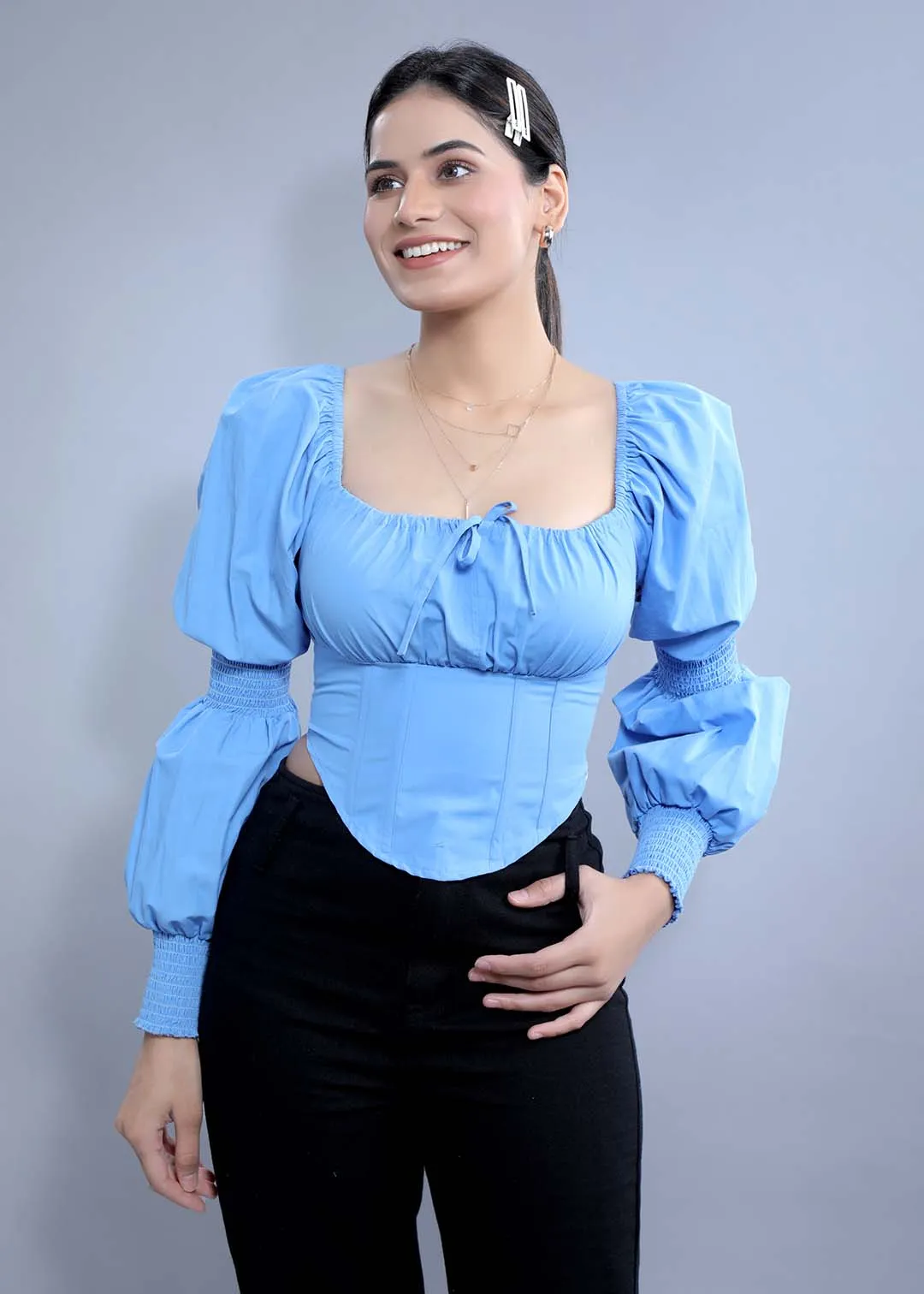 Slim Fit Puff Sleeve Crop Top French Theory