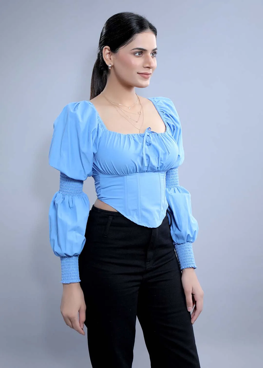 Slim Fit Puff Sleeve Crop Top French Theory
