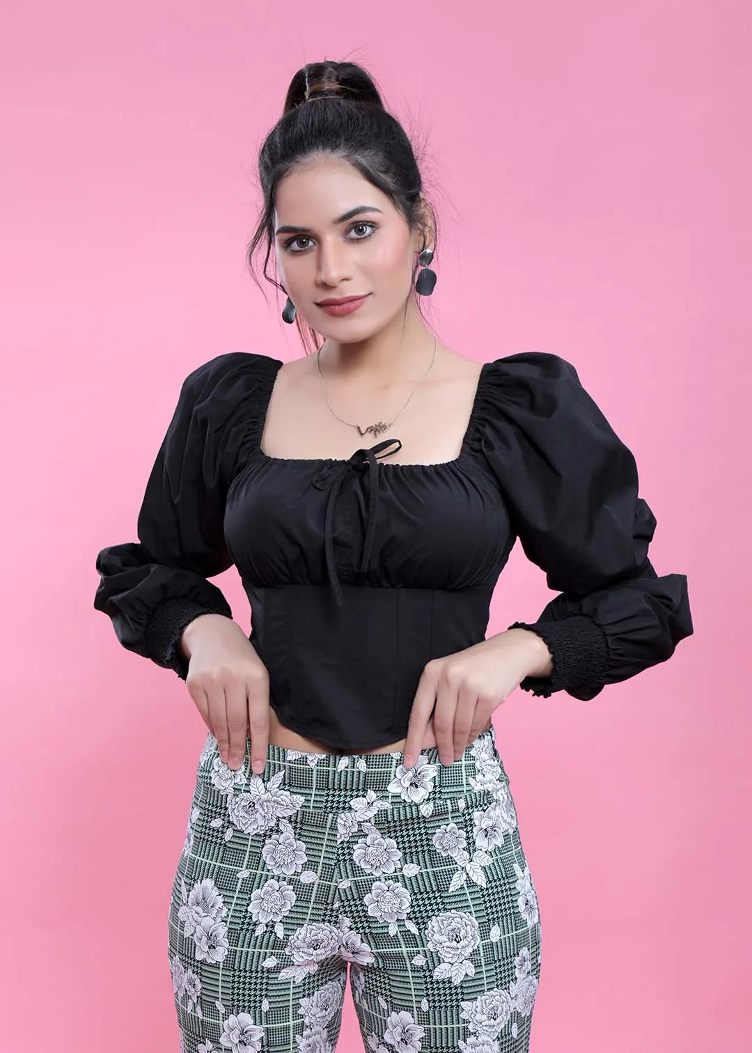 Slim Fit Puff Sleeve Crop Top French Theory