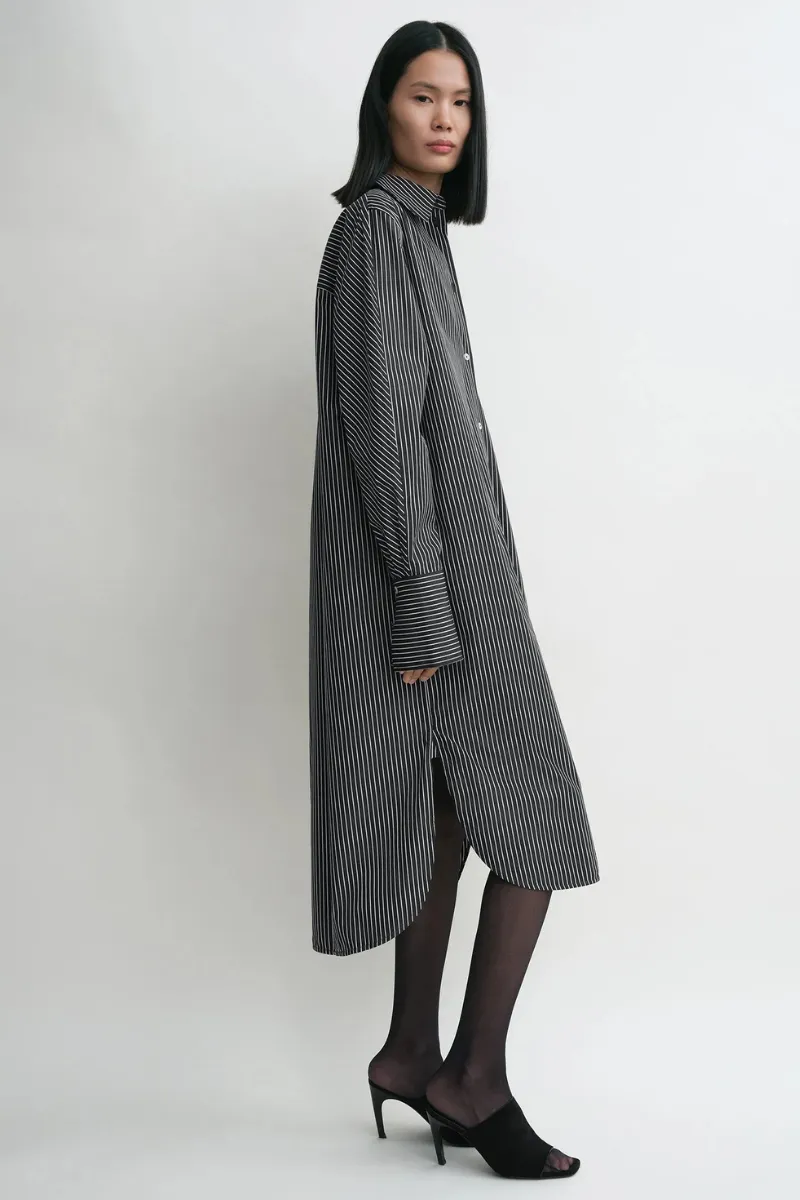 Striped Kimono-sleeve Shirtdress