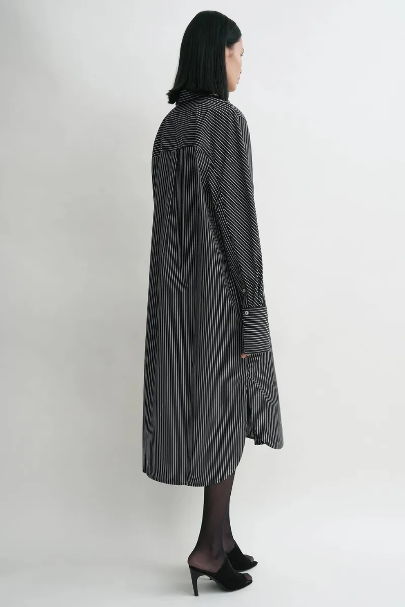 Striped Kimono-sleeve Shirtdress