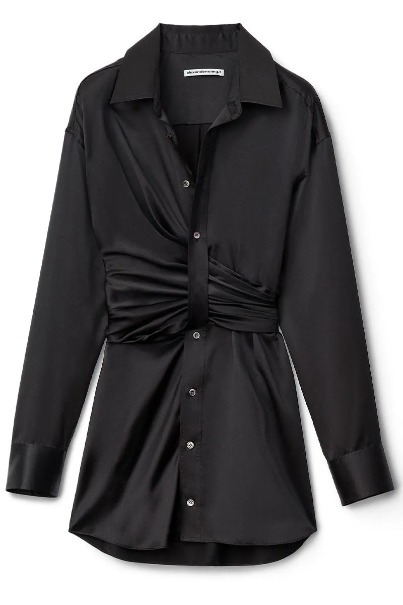 Threaded Placket Draped Shirt Dress