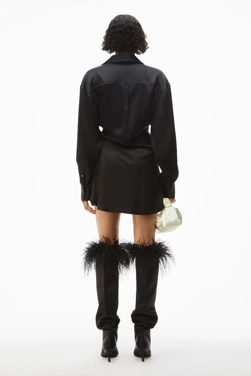 Threaded Placket Draped Shirt Dress