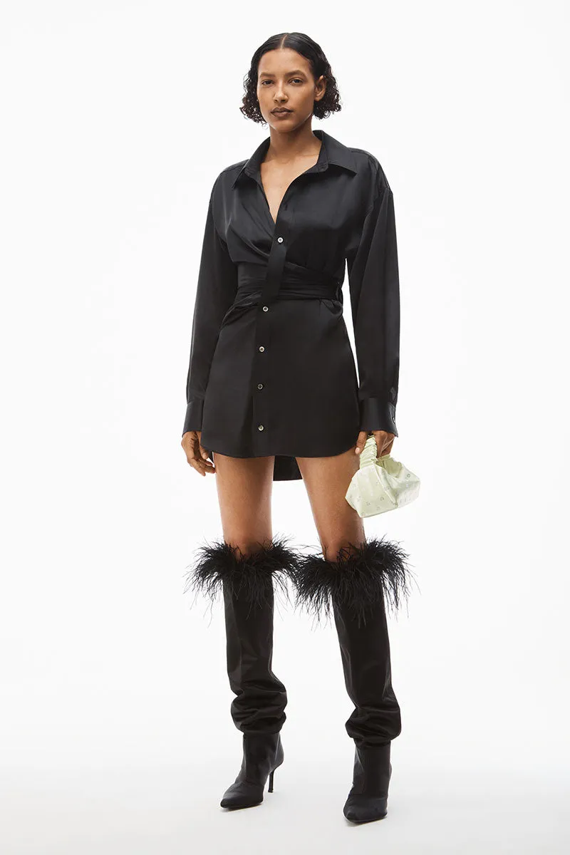 Threaded Placket Draped Shirt Dress